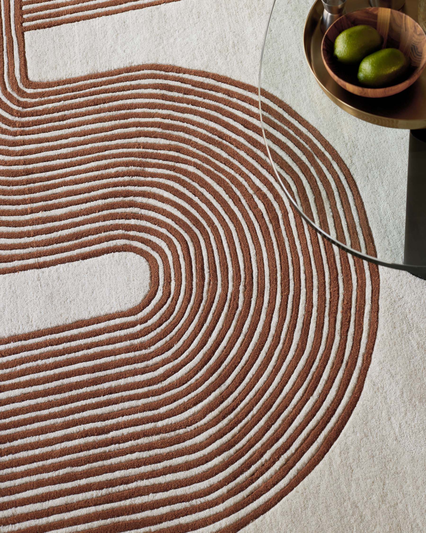Abstract Lines rust and cream wool medium rug - Image 3