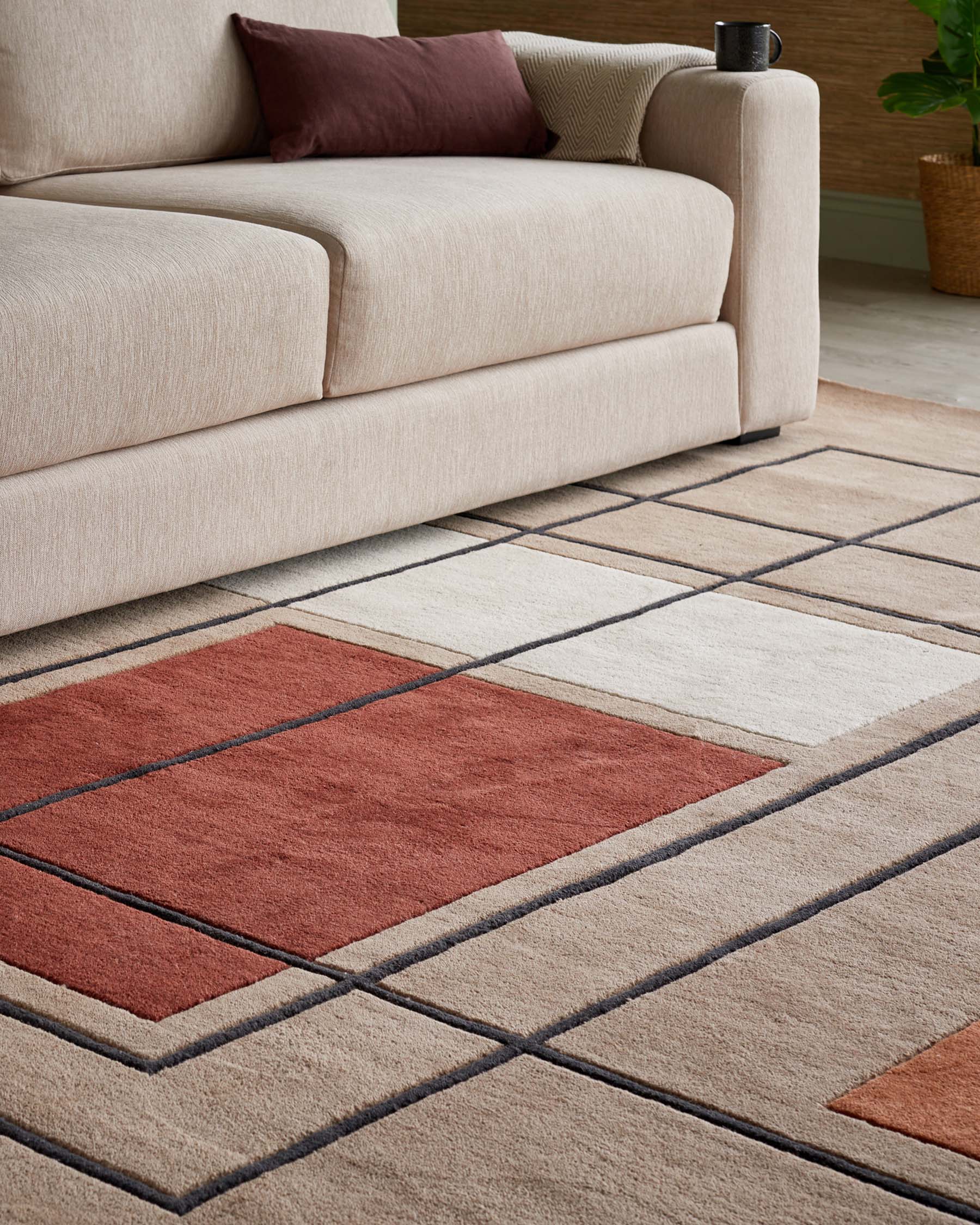 Abstract Squares deep red wool large rug - Image 2