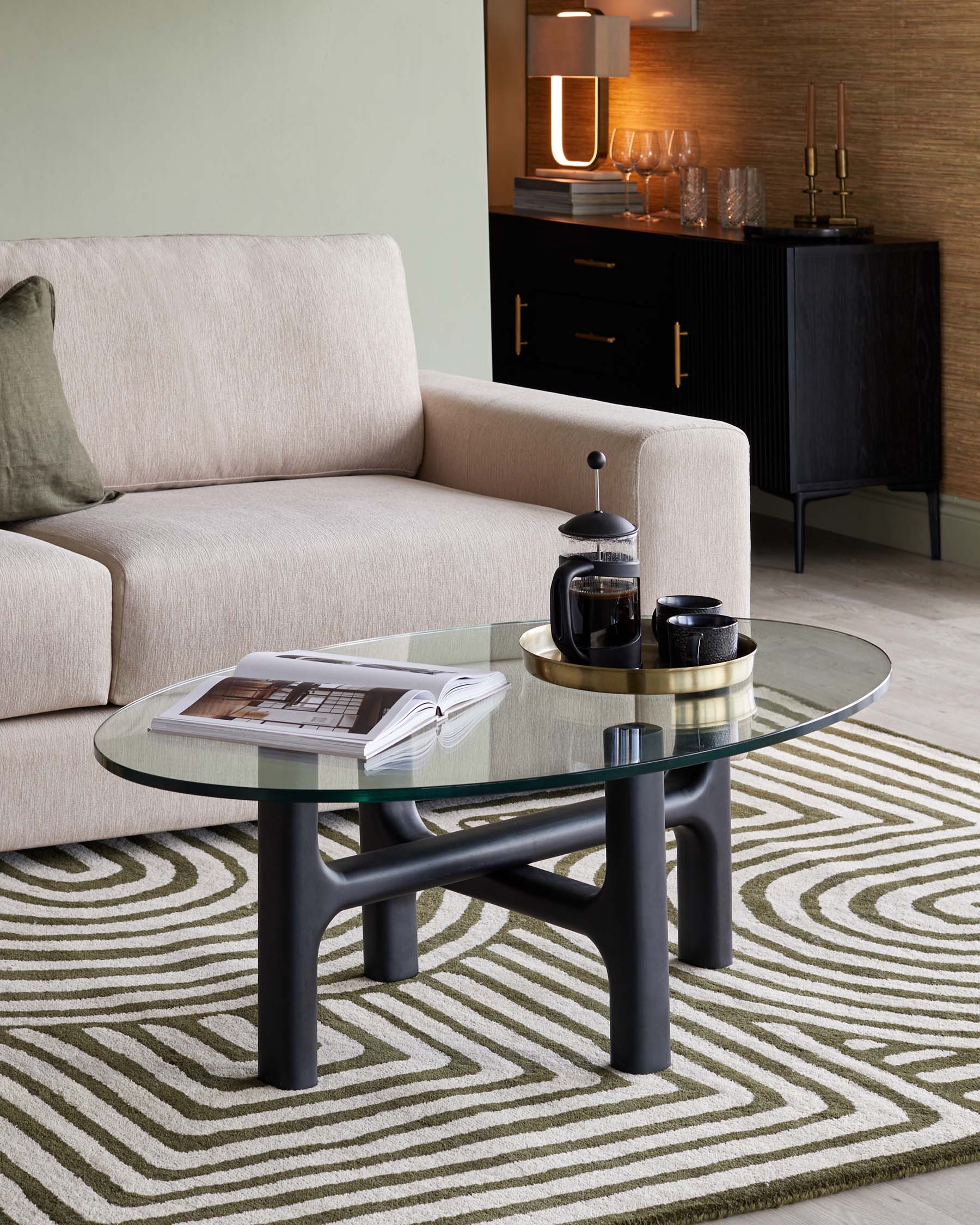 Abstract Swirl dark green wool large rug - Image 2