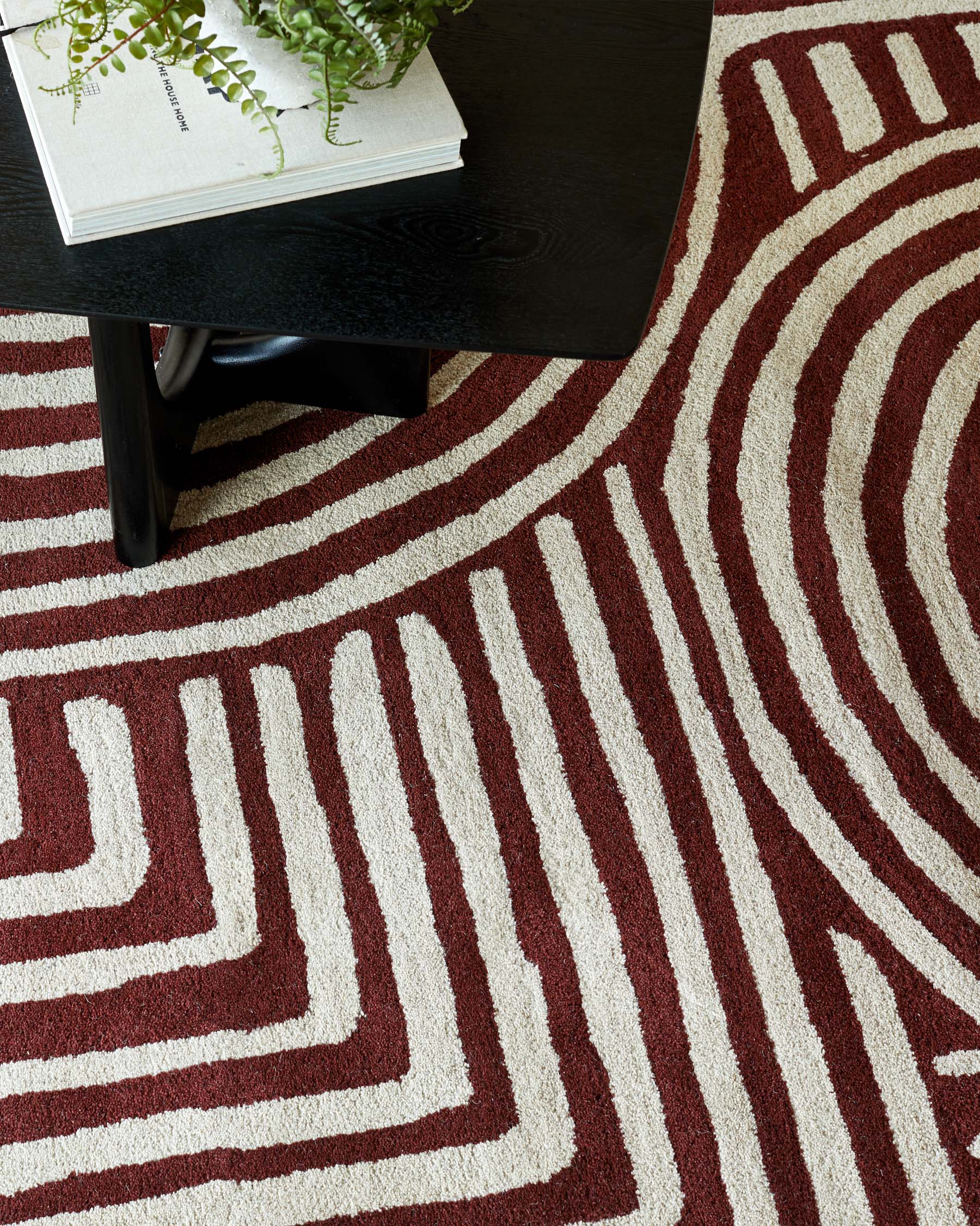 Abstract Swirl deep red wool large rug - Image 3
