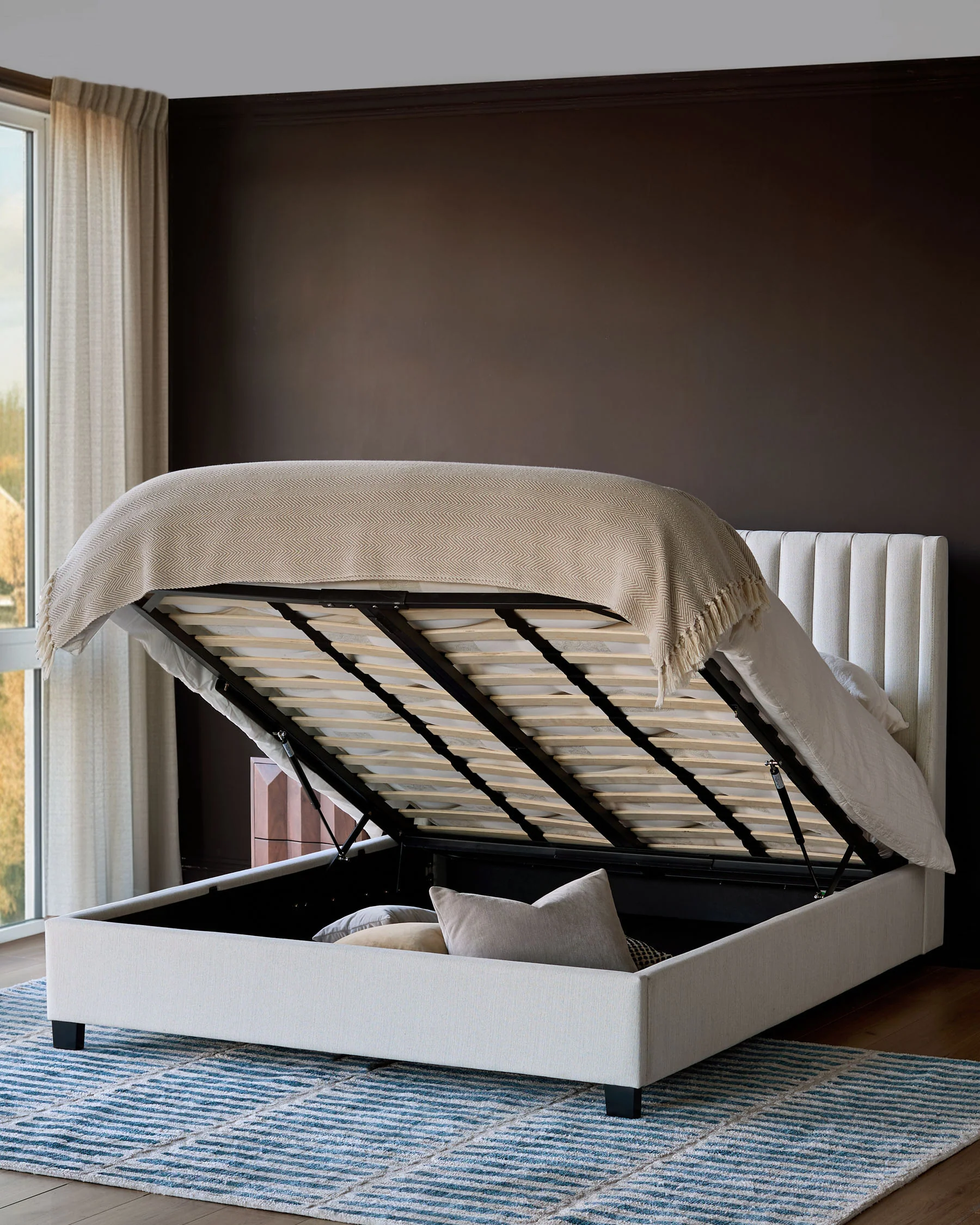 Amalfi ivory dual tone fabric double ottoman storage bed - Image 3