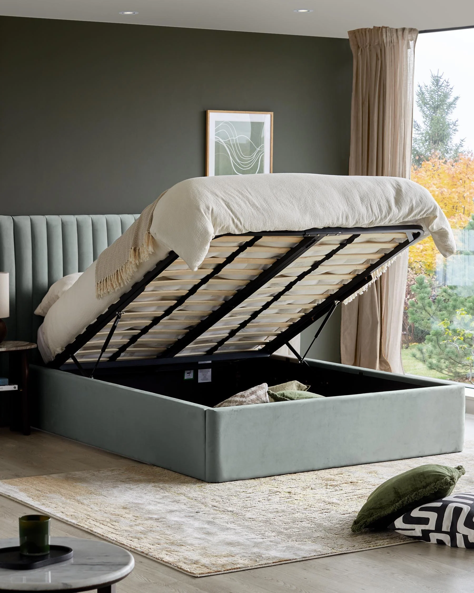 Amalfi luxe sage green velvet super king ottoman storage bed - Image 3