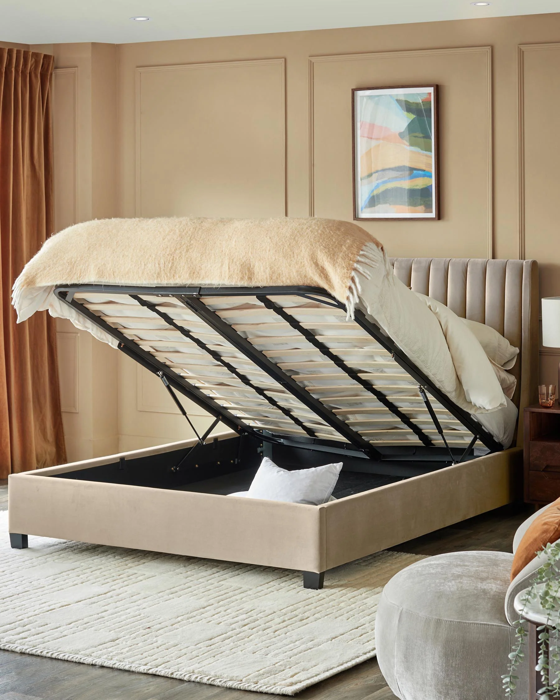 Amalfi Champagne Velvet Super King Size Ottoman Storage Bed - Image 3