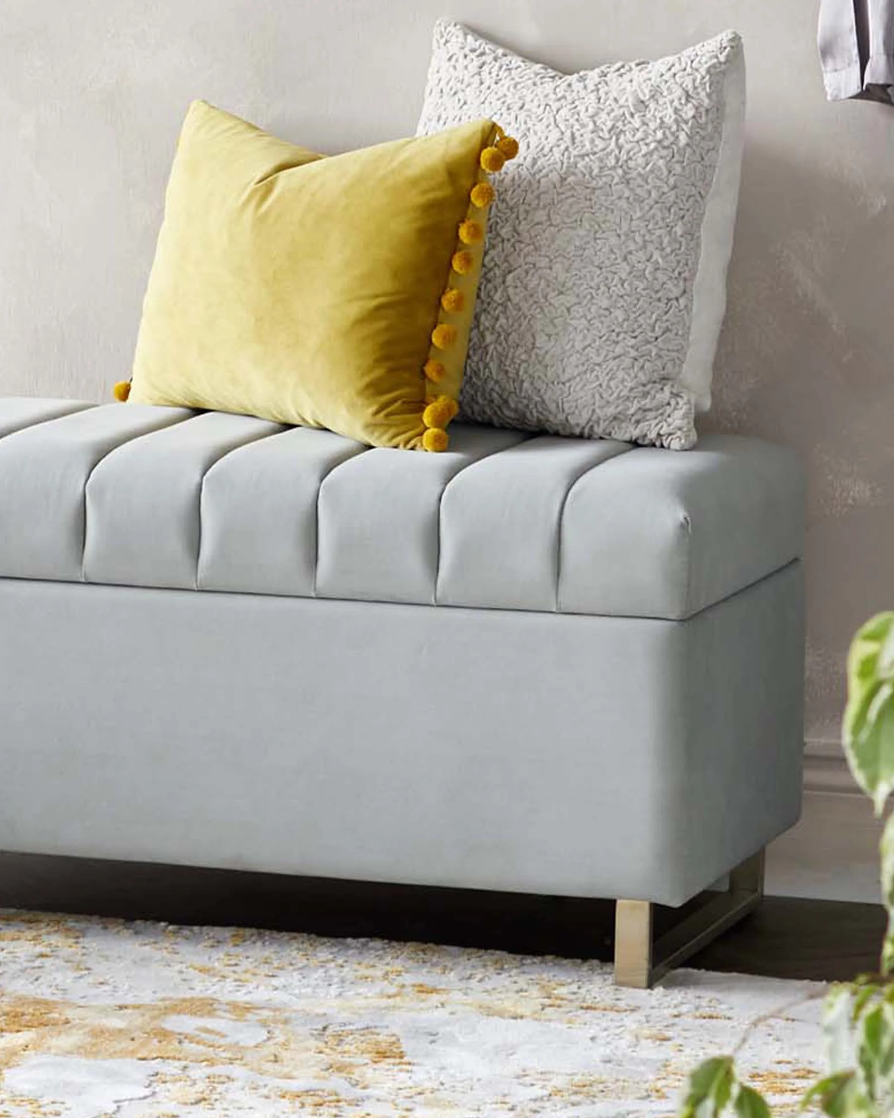 Amalfi light grey velvet ottoman storage bench - Image 4