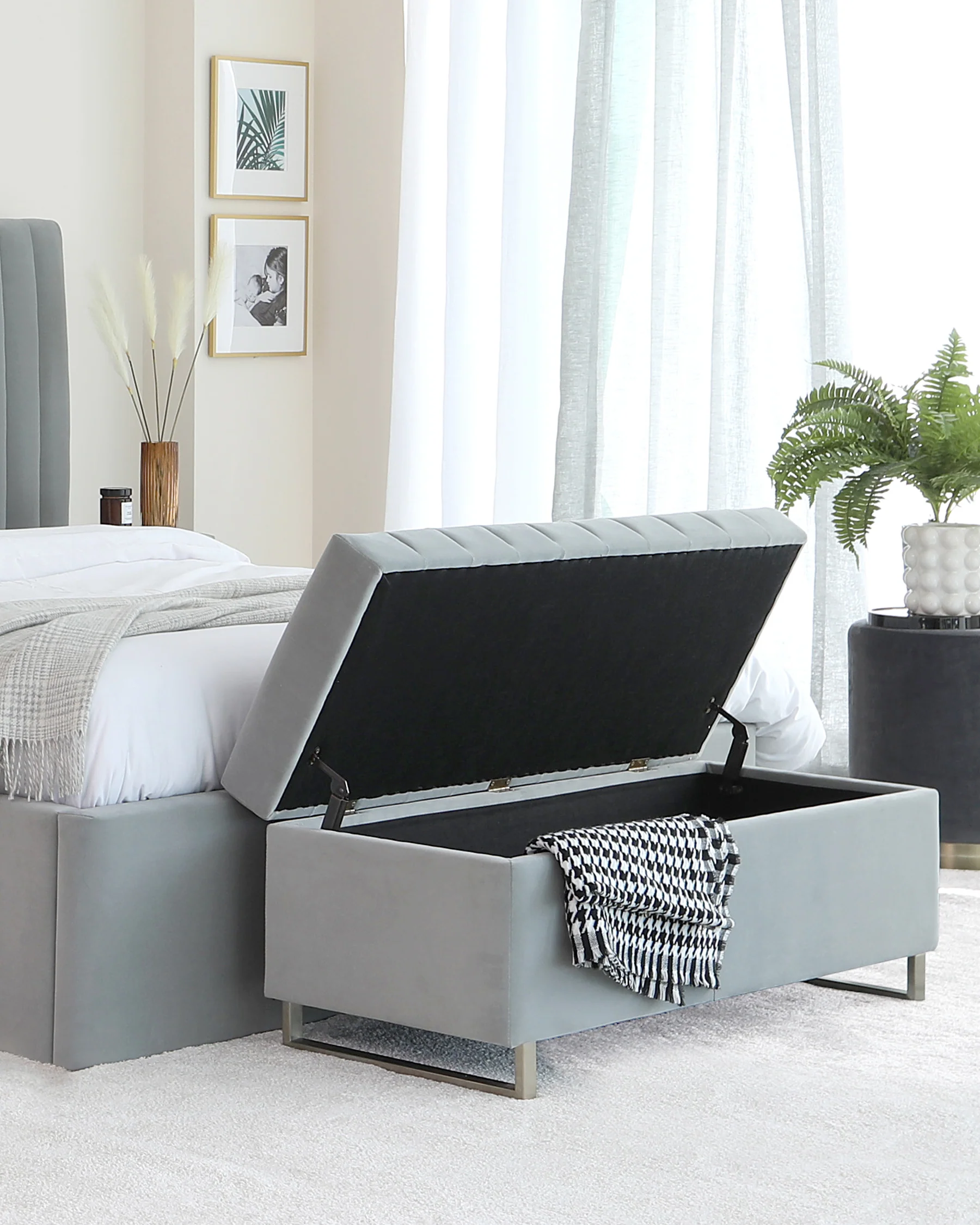 Amalfi light grey velvet ottoman storage bench - Image 5