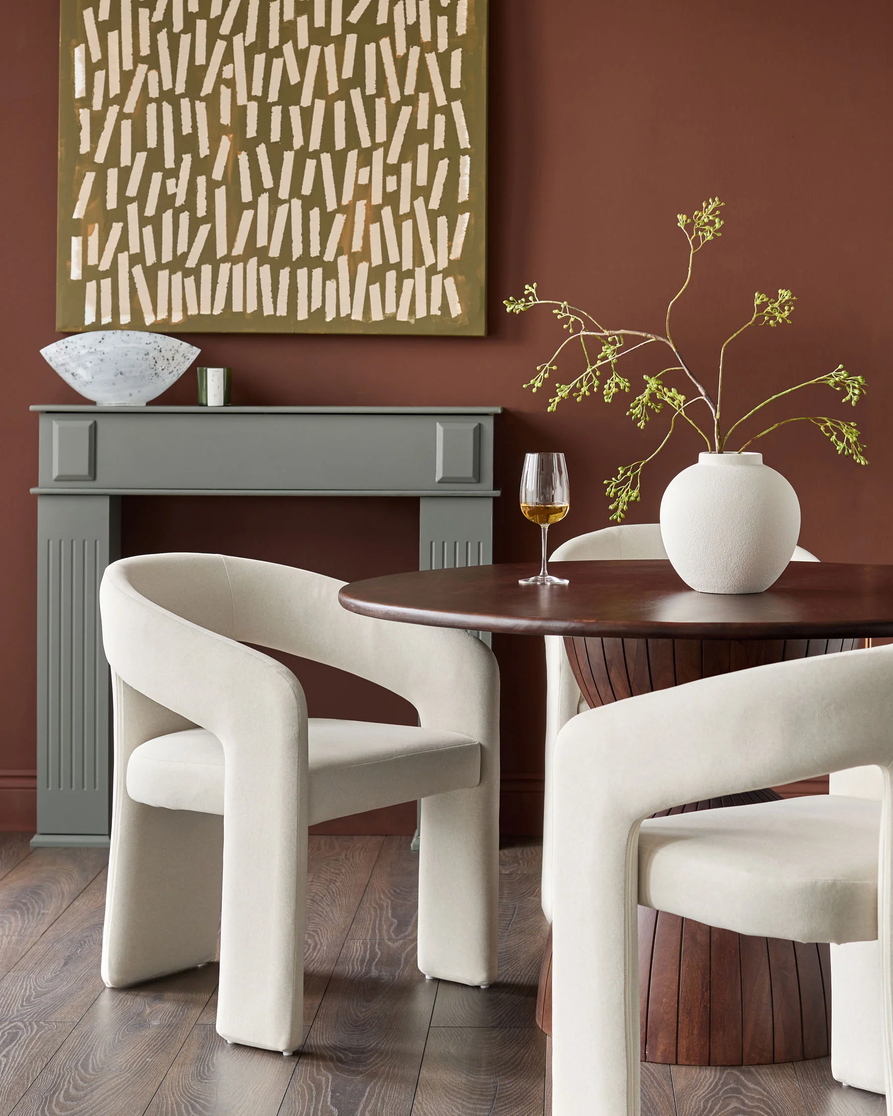 Asher cream plush fabric dining chair - Image 4