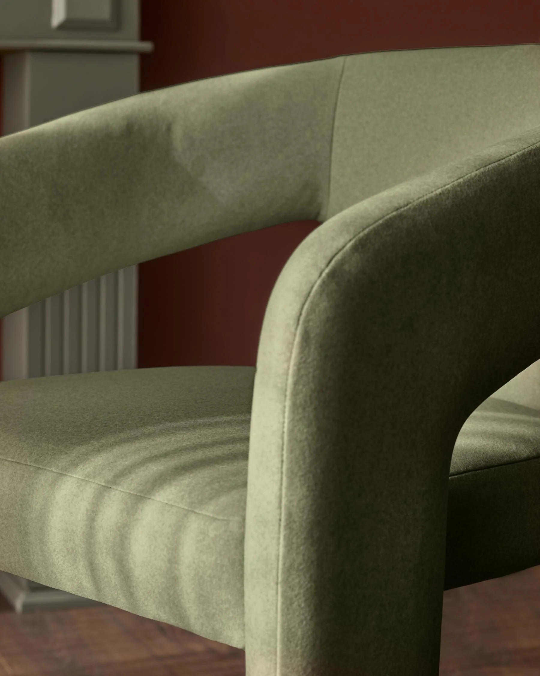 Asher olive green plush fabric dining chair - Image 6