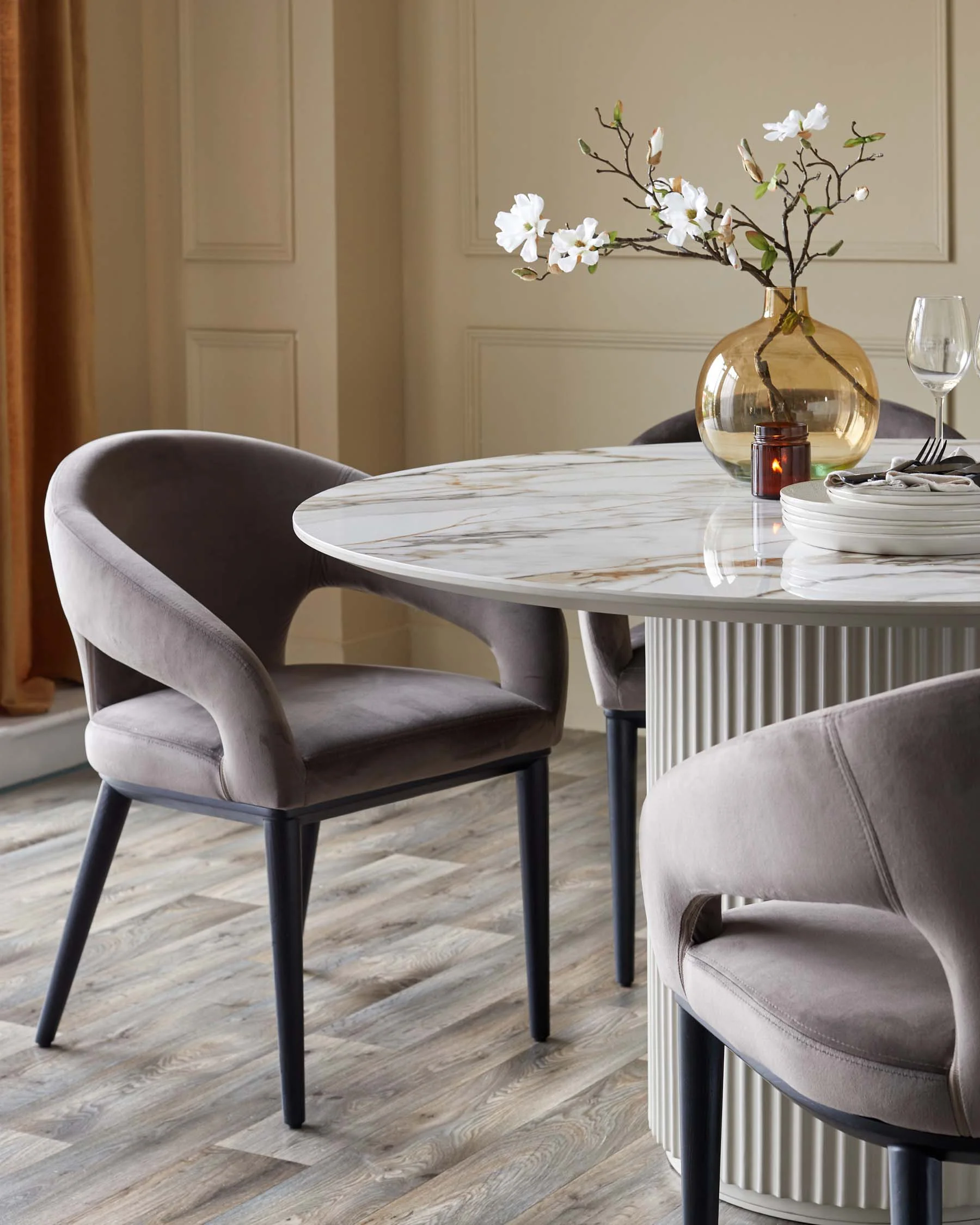 Austin natural ceramic 6 seater table and 6 Heath mocha dining chairs set - Image 3