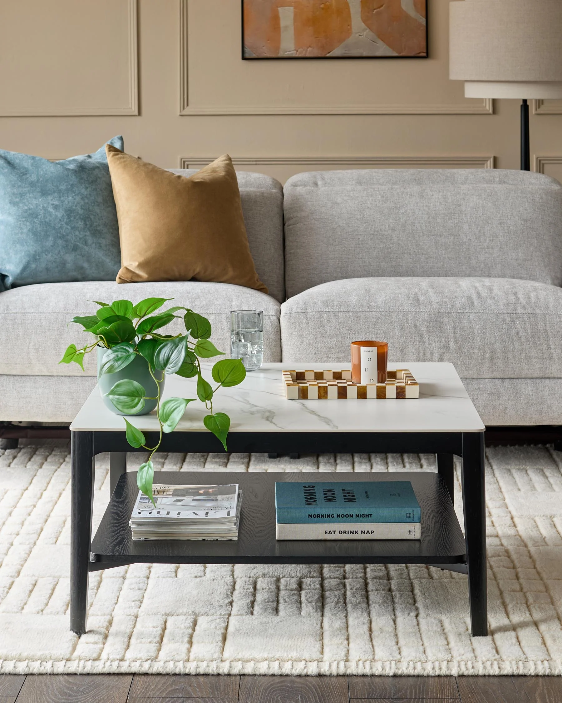 Banks White Marbled Ceramic With Black Wood Coffee Table - Image 2