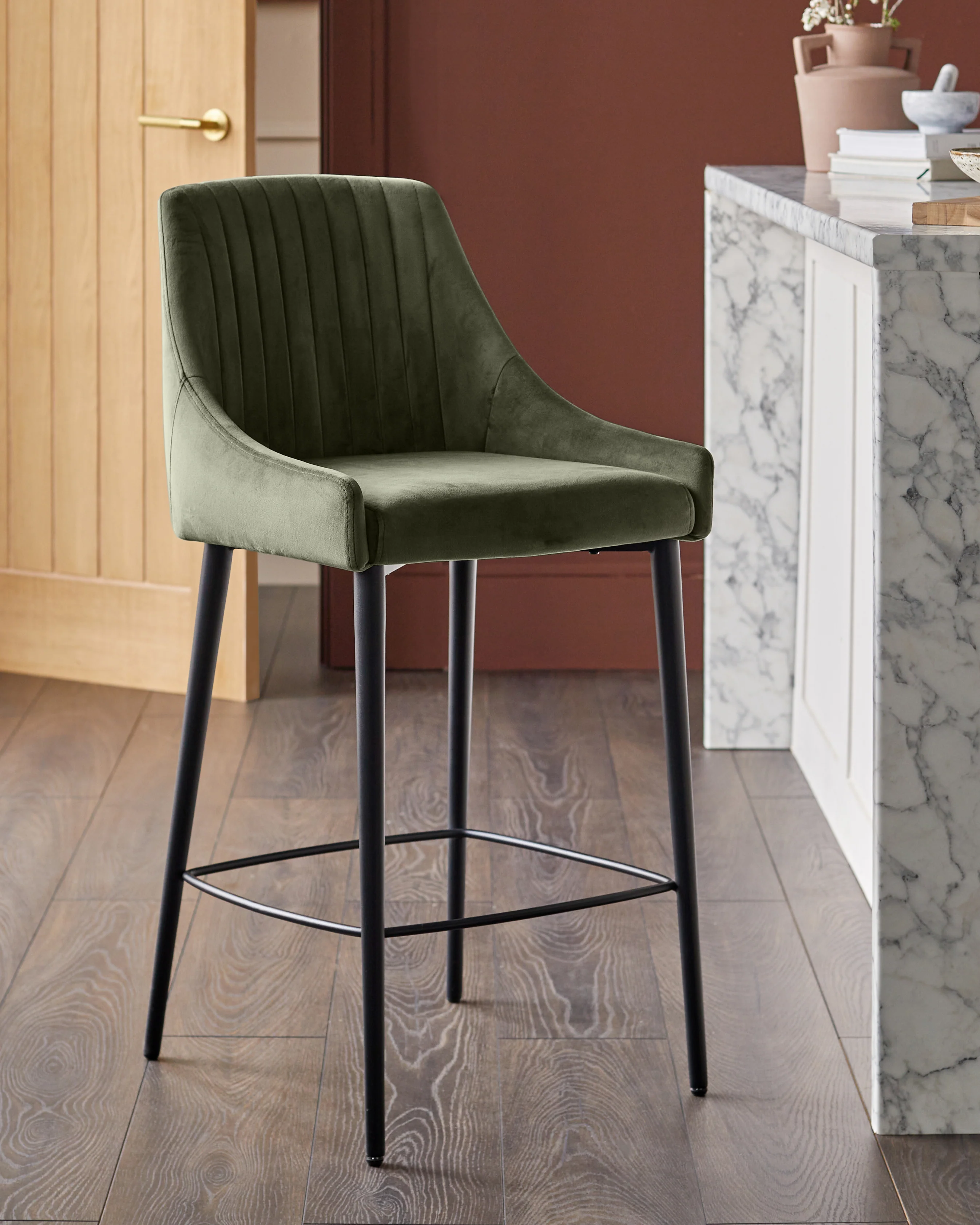Blakely olive green velvet bar stool
