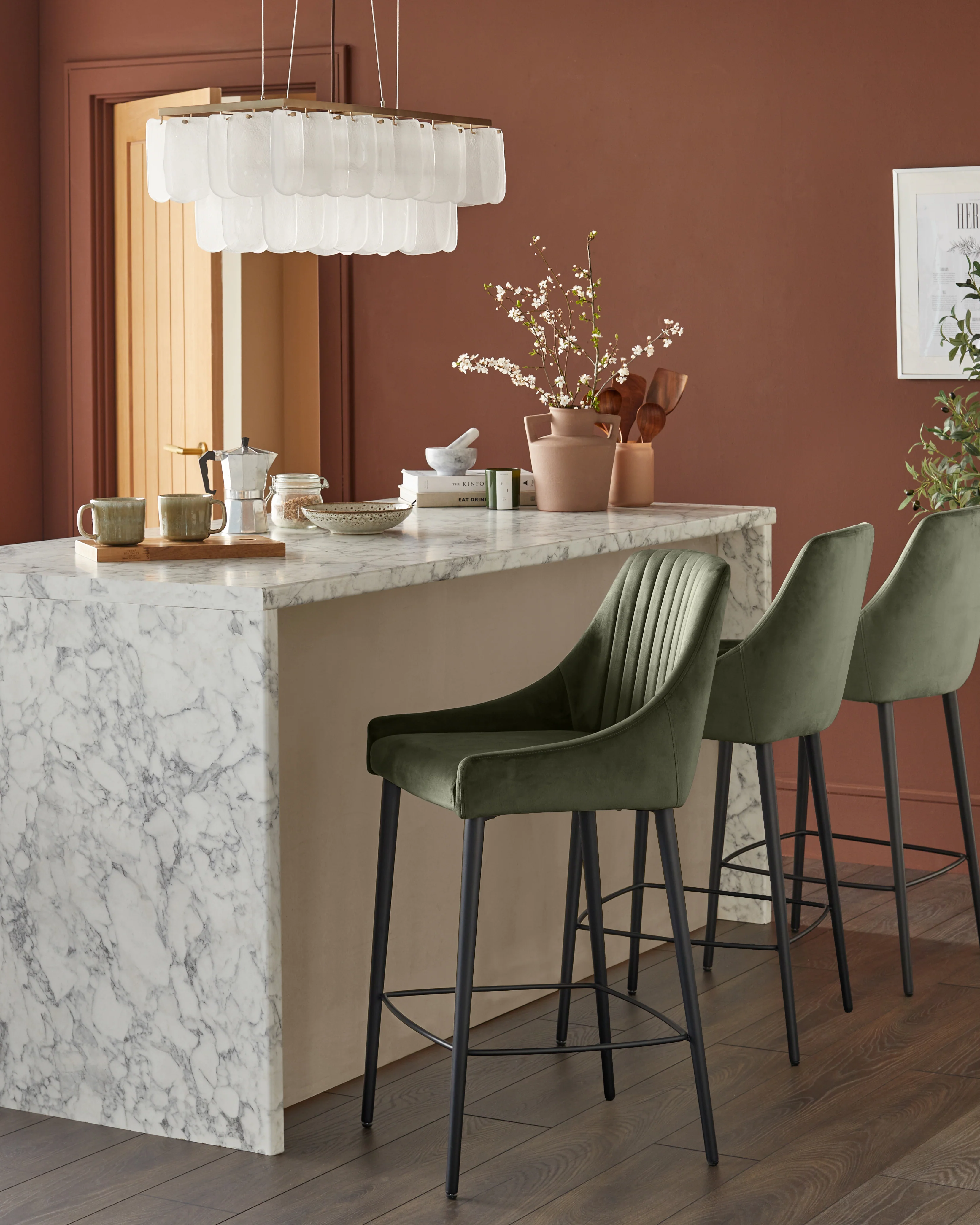 Blakely olive green velvet bar stool - Image 2