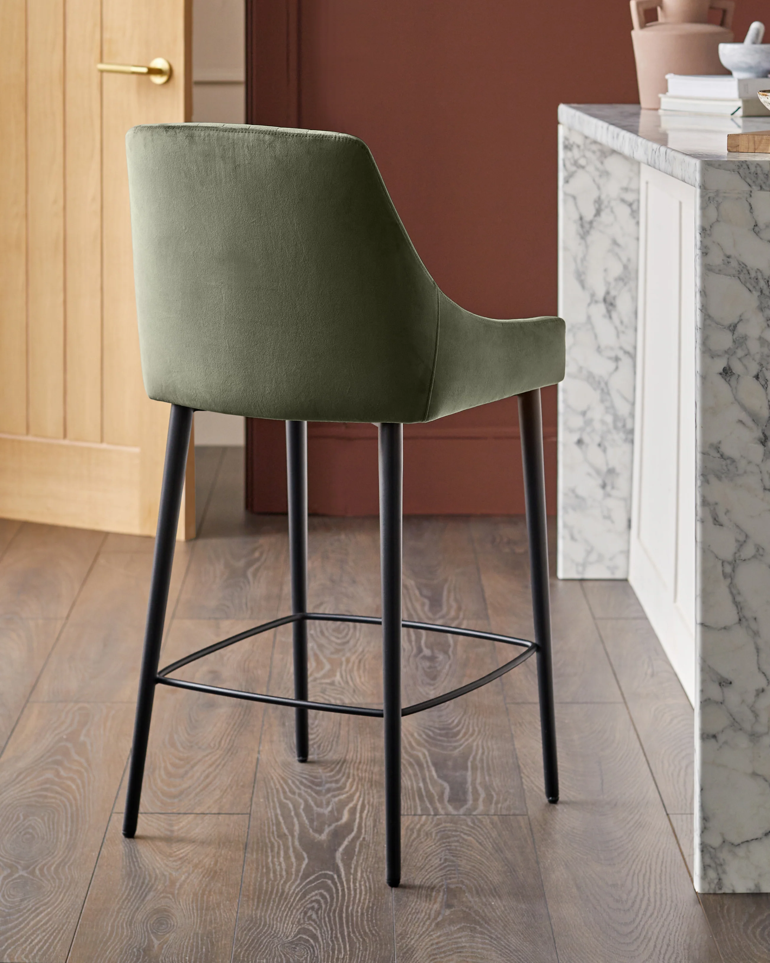 Blakely olive green velvet bar stool - Image 3
