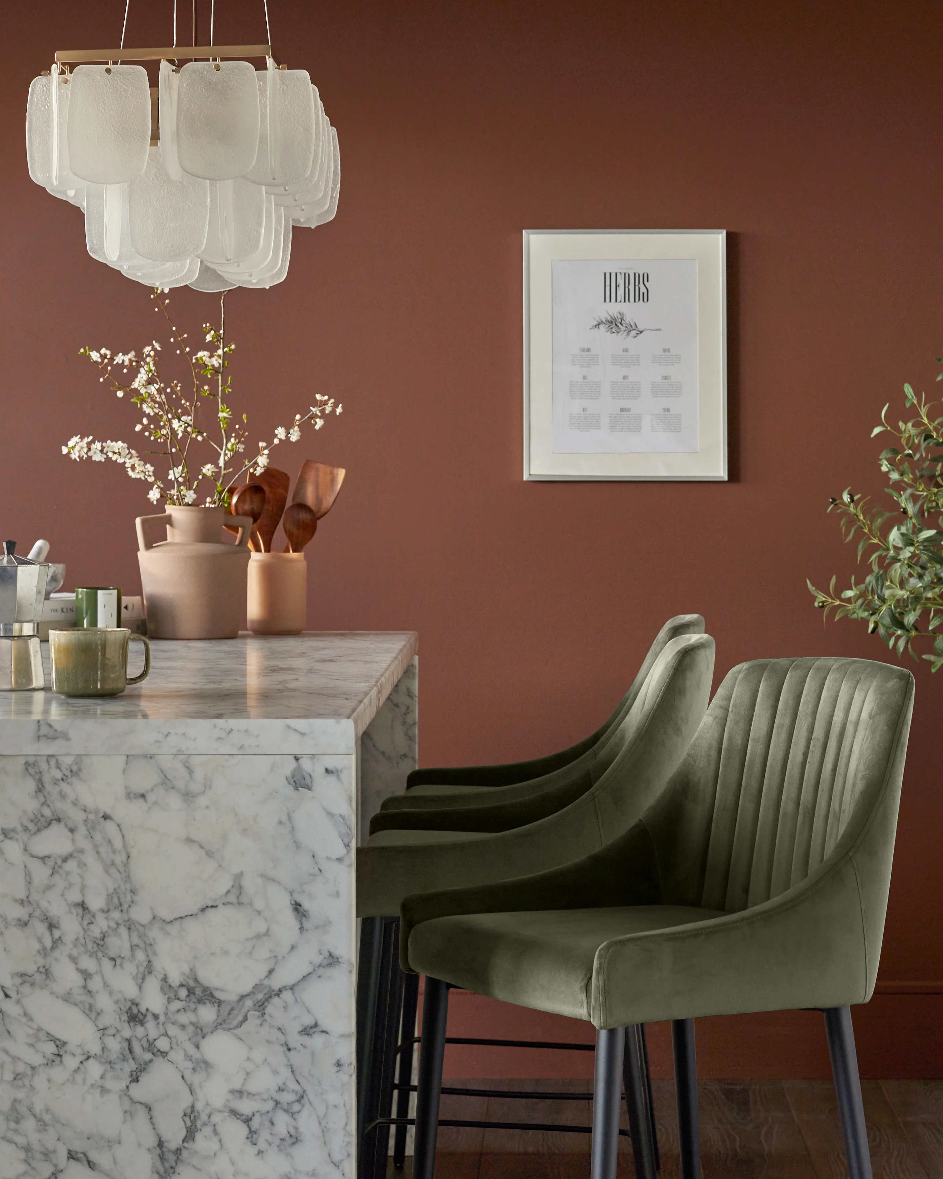 Blakely olive green velvet bar stool - Image 4