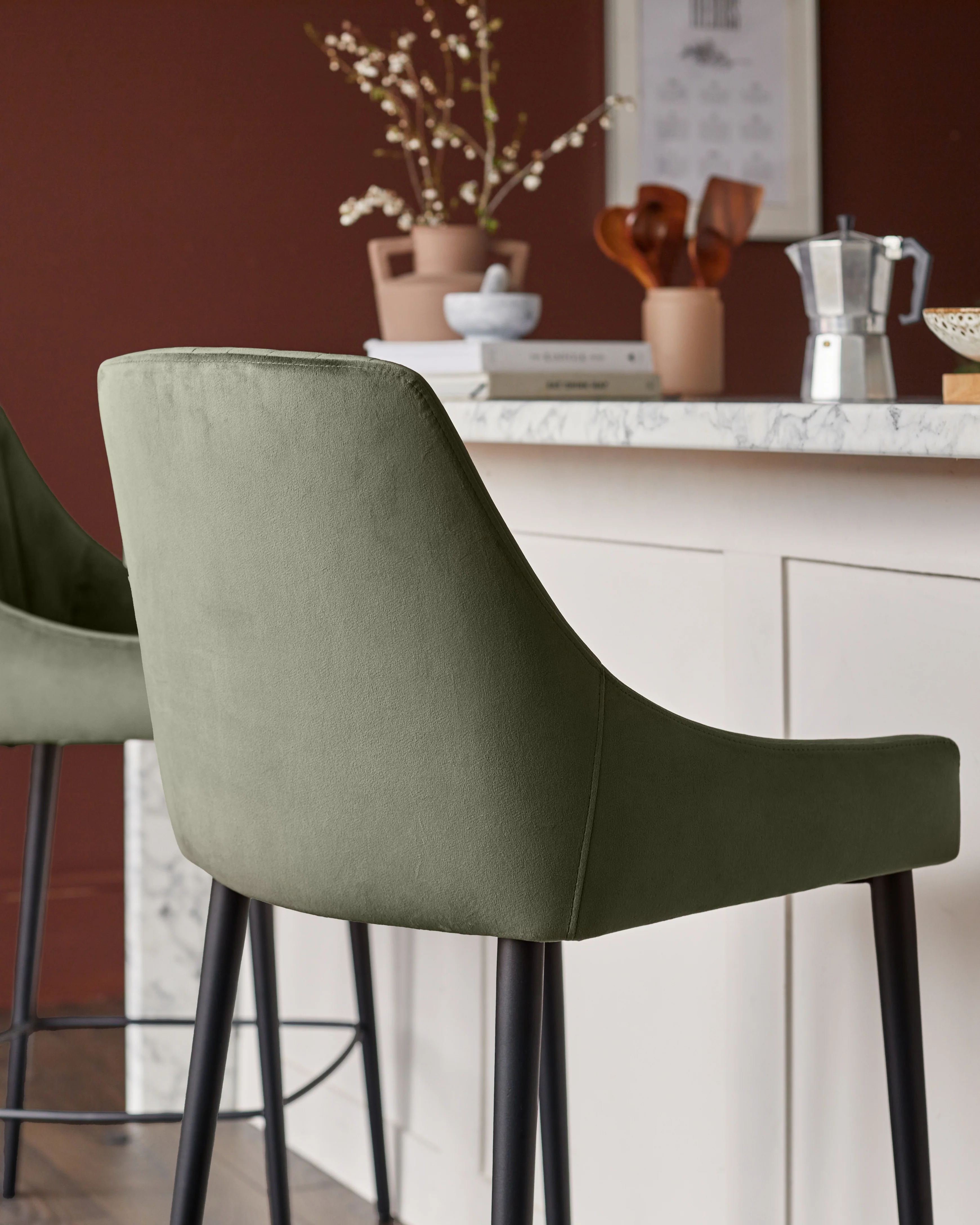 Blakely olive green velvet bar stool - Image 8