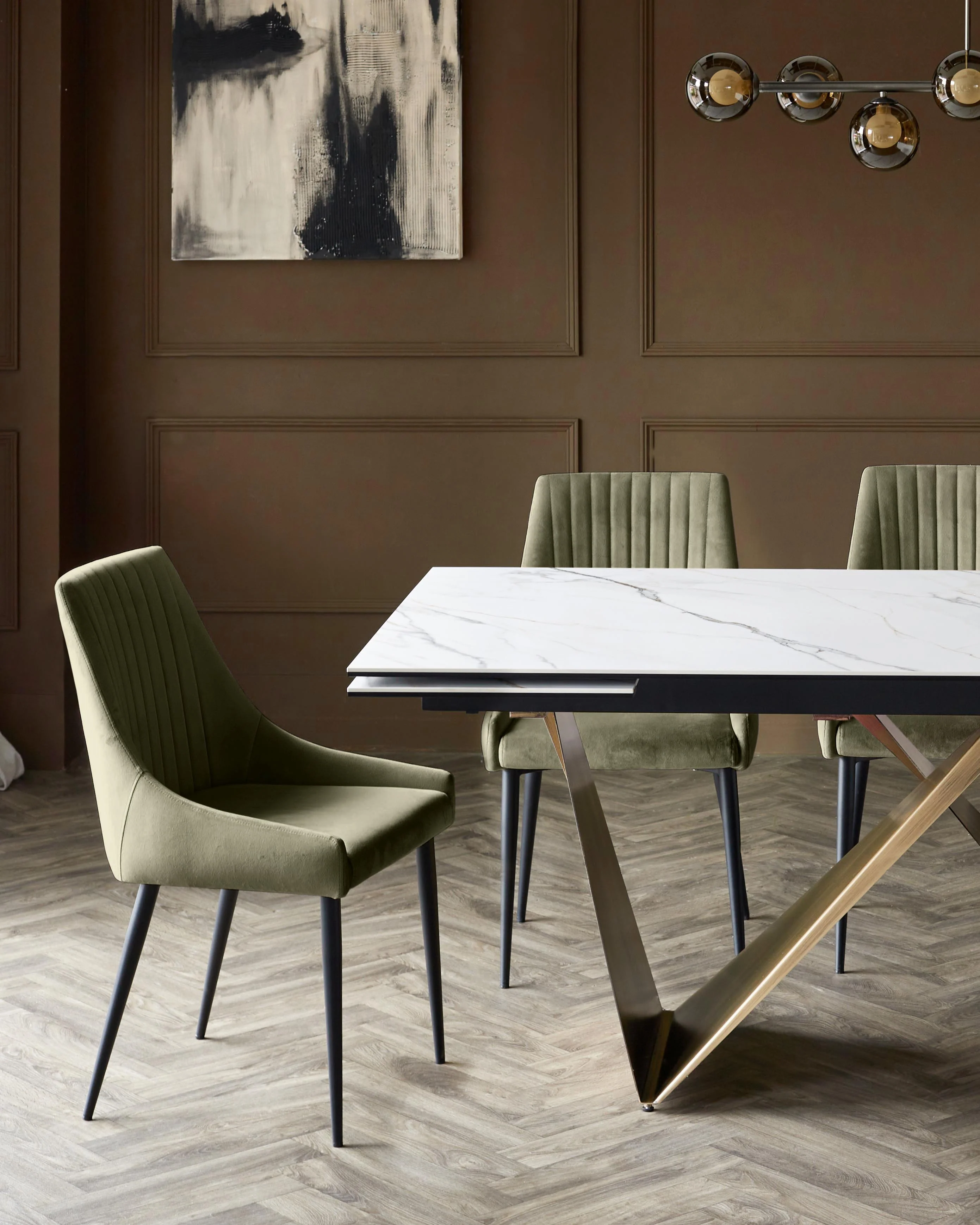 Blakely olive green velvet dining chair - Image 2