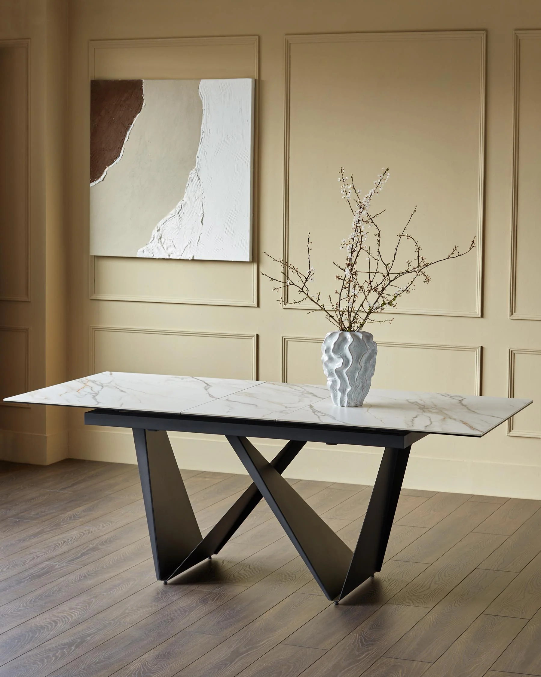 Calenzano natural ceramic extending 6 to 8 seater dining table