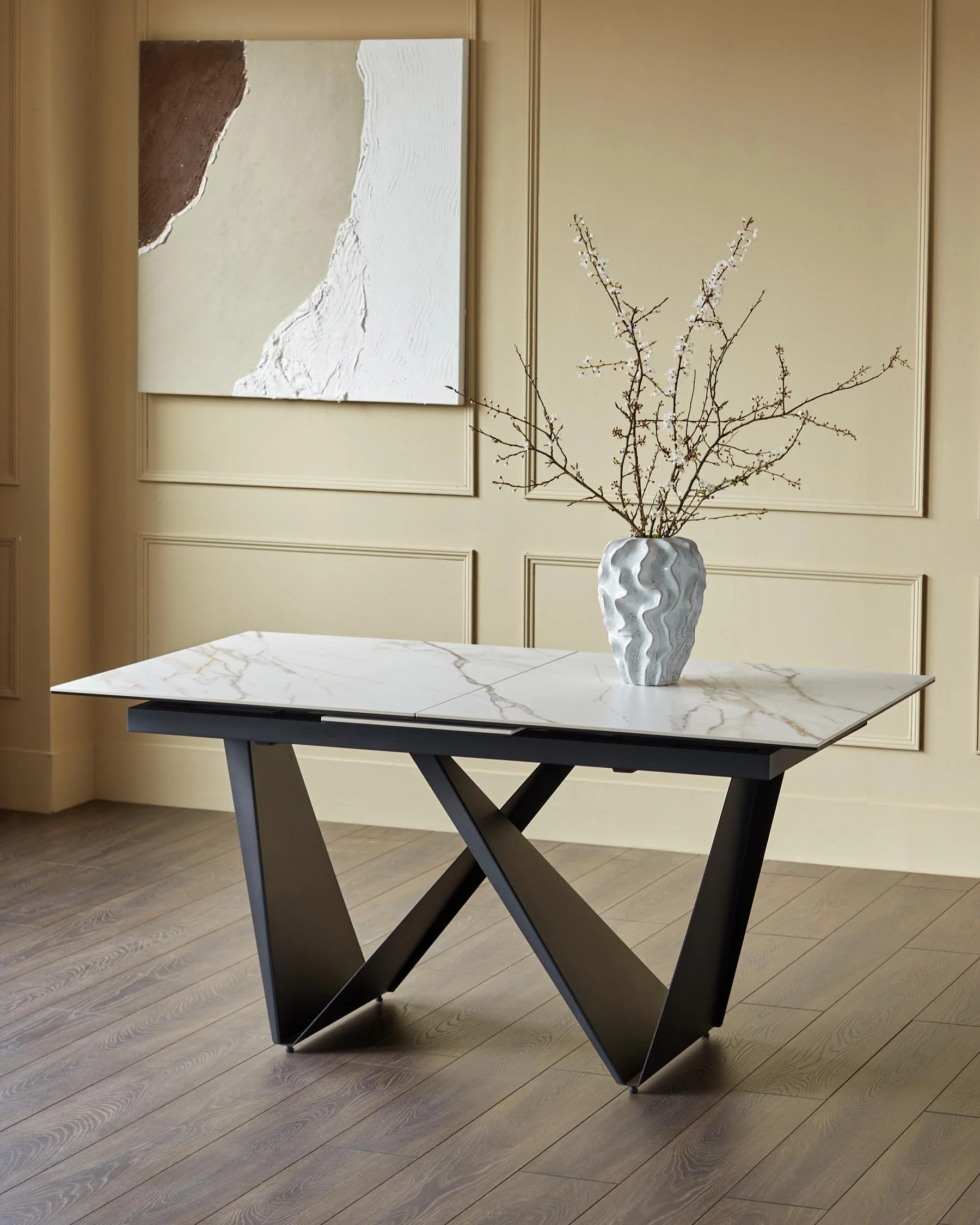 Calenzano natural ceramic extending 6 to 8 seater dining table - Image 2