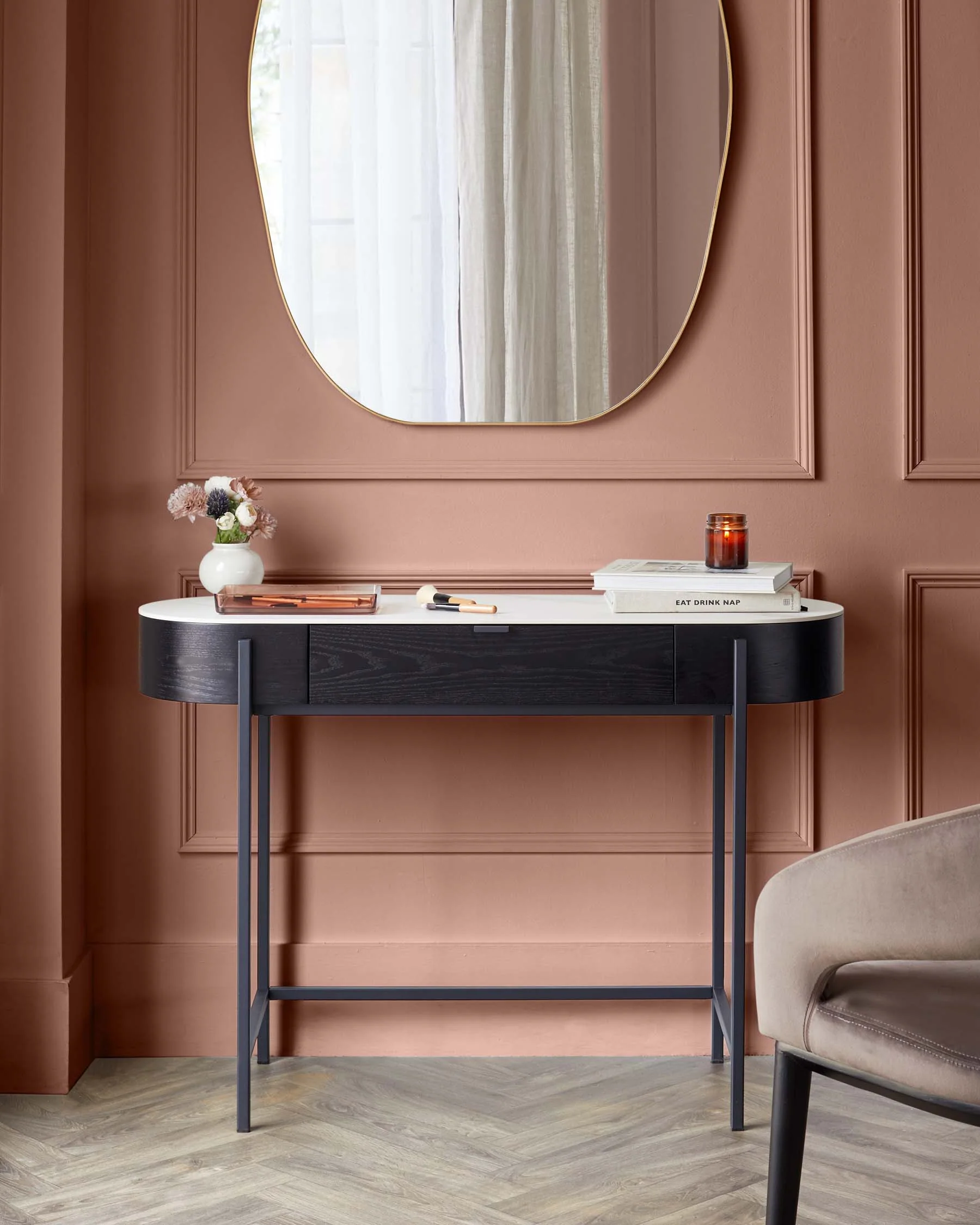 Carmen Black Console Dressing Table with White Ceramic Top - Image 2