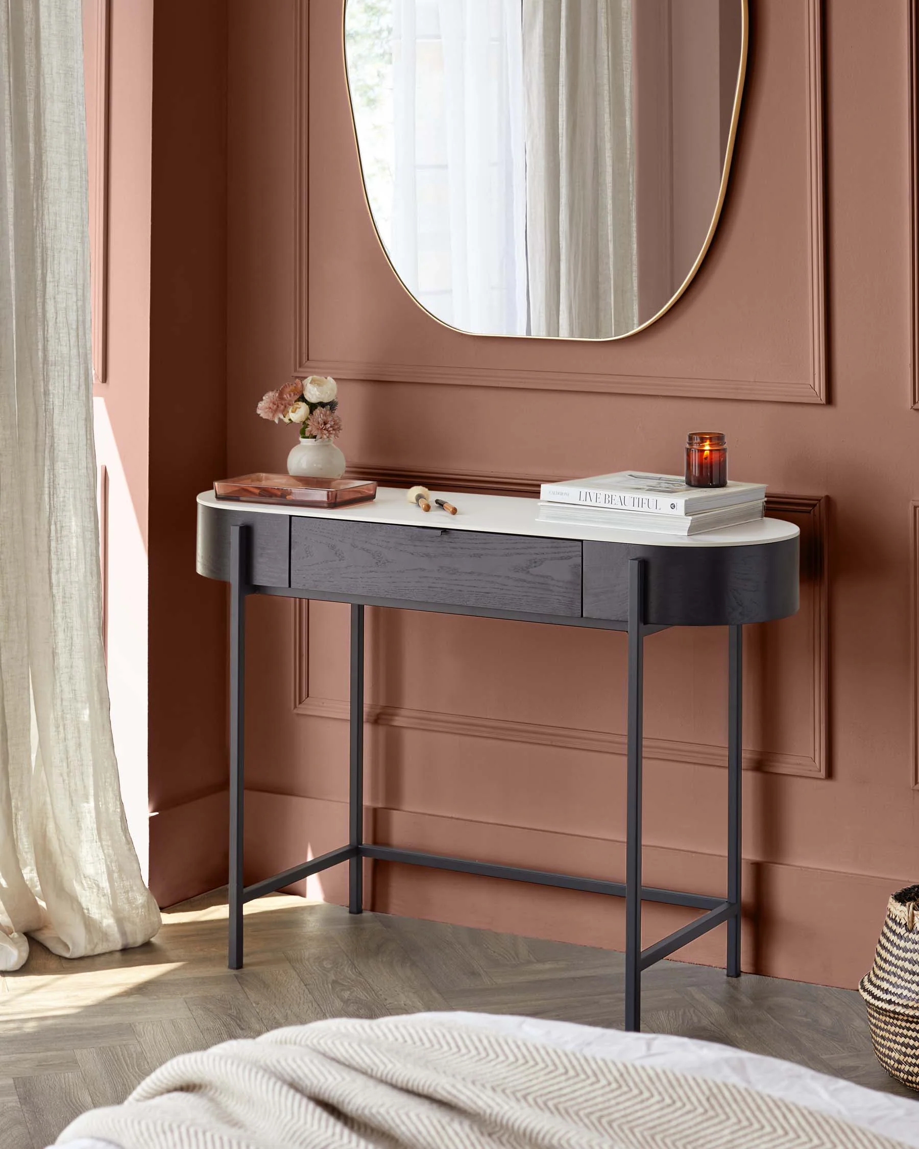 Carmen Black Console Dressing Table with White Ceramic Top - Image 5
