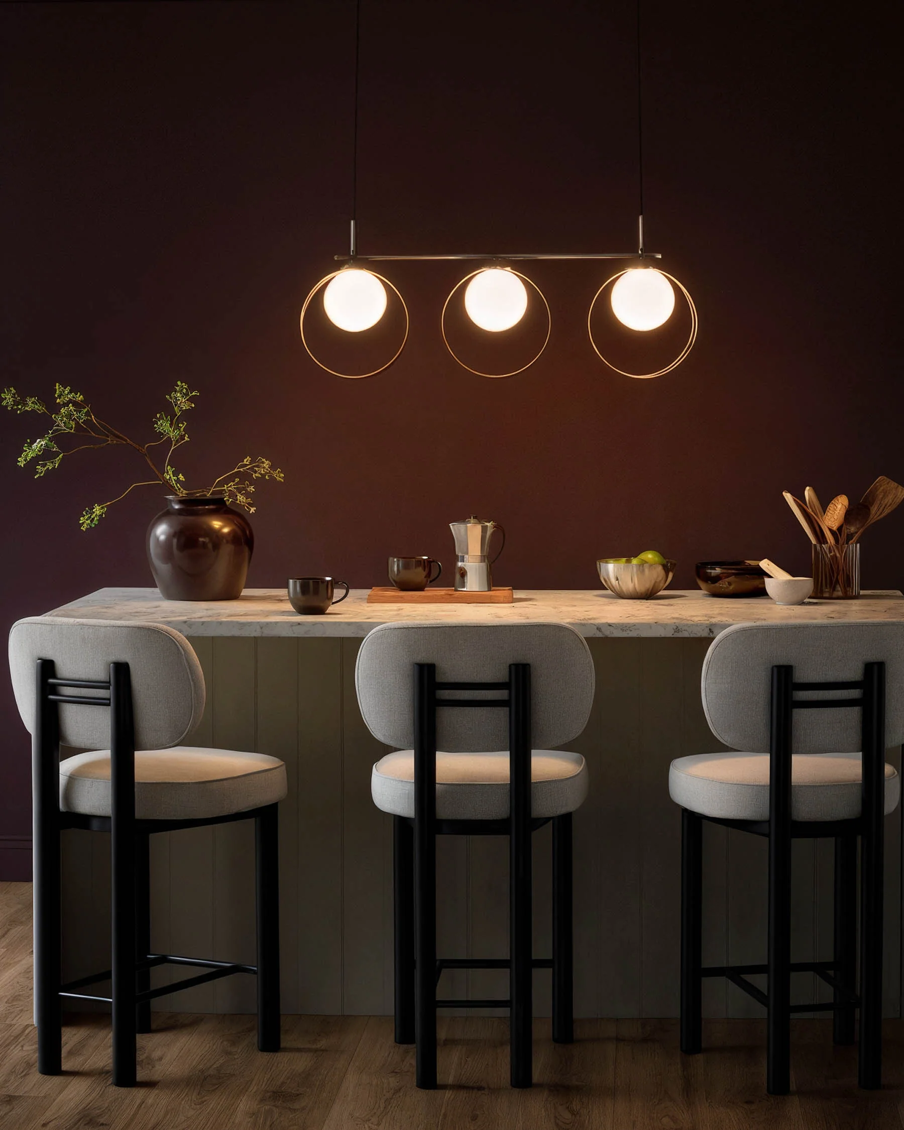 Chloe silver chrome glass 3 bar adjustable pendant light - Image 4