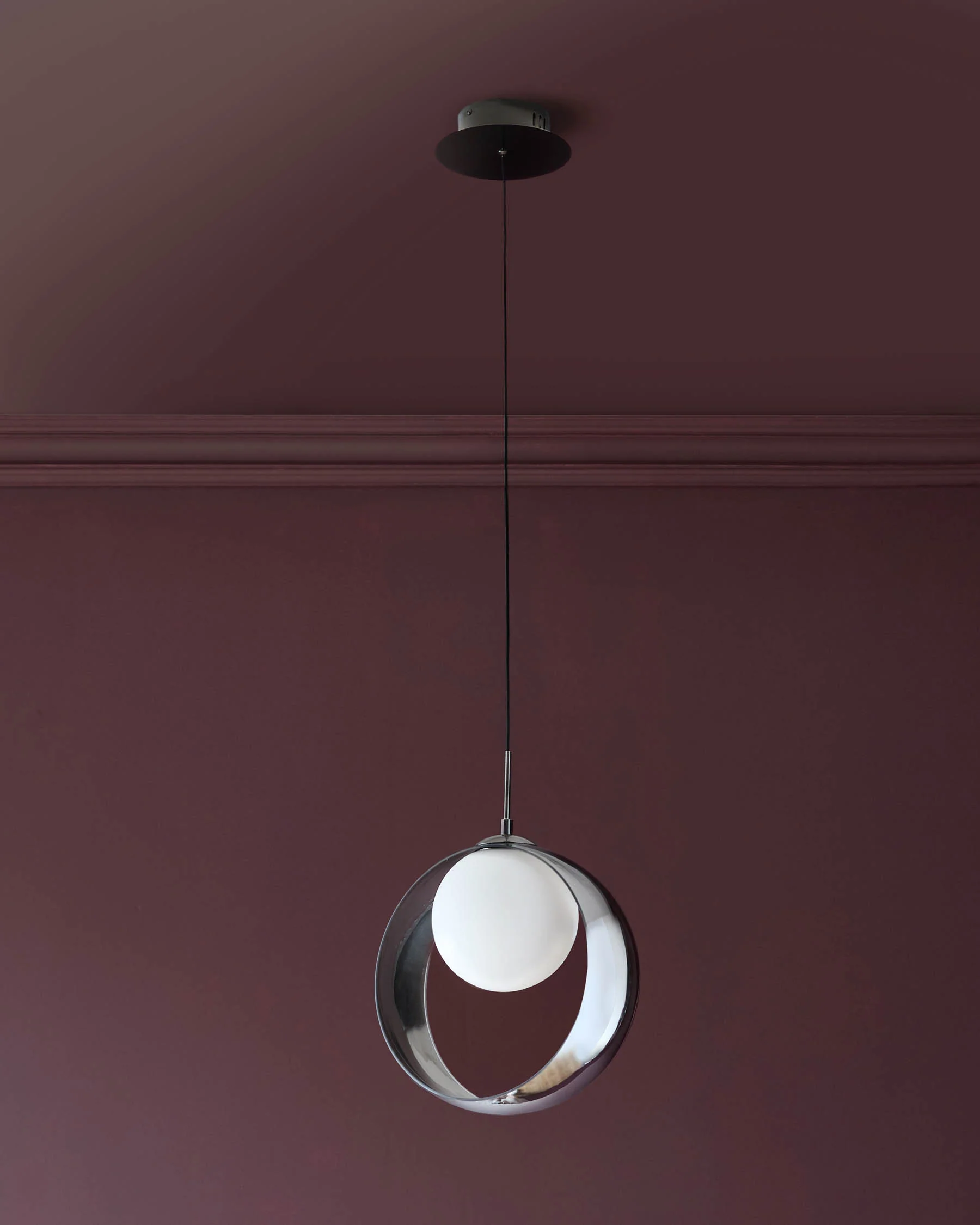 Chloe silver chrome glass LED single drop adjustable pendant light - Image 3