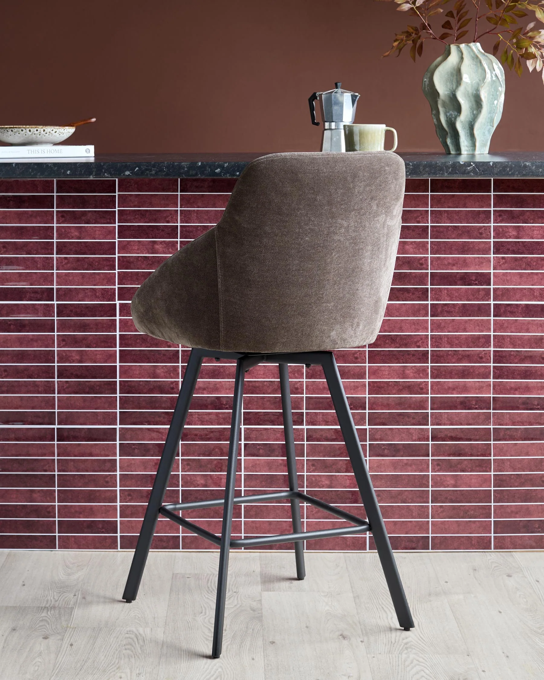 Cleo mocha fabric swivel bar stool - Image 3