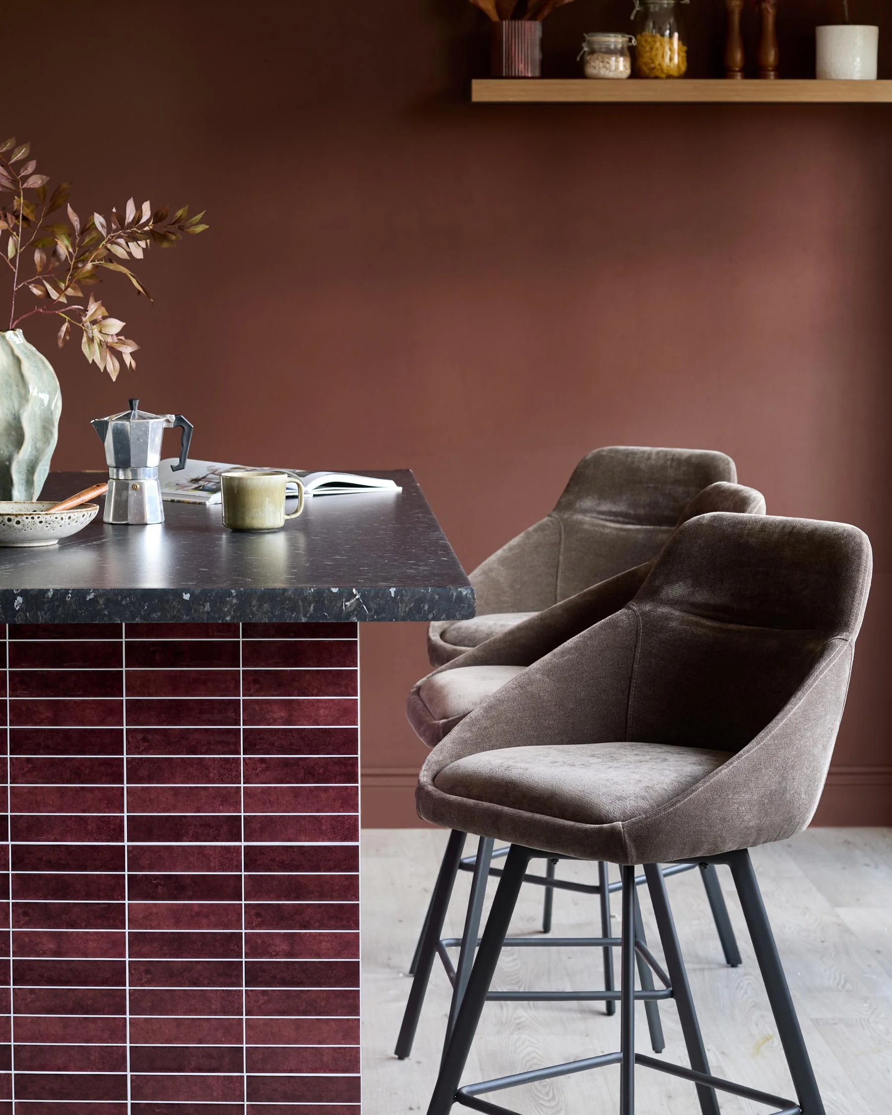 Cleo mocha fabric swivel bar stool - Image 4