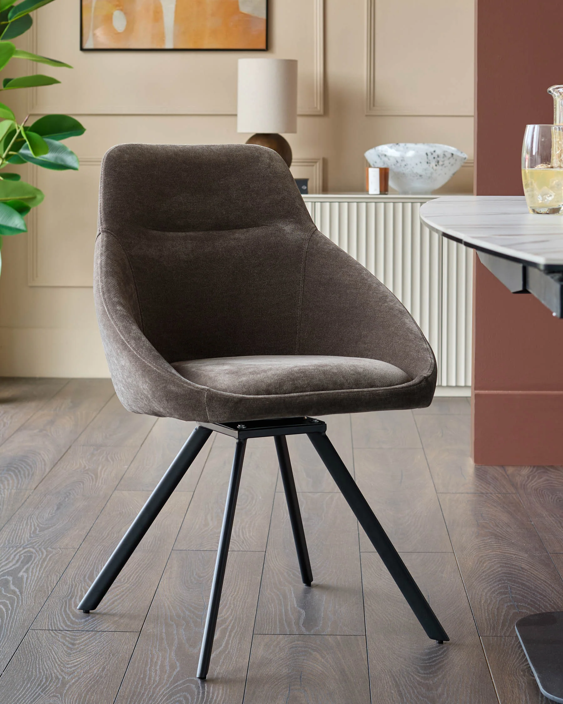 Cleo mocha chenille swivel dining chair