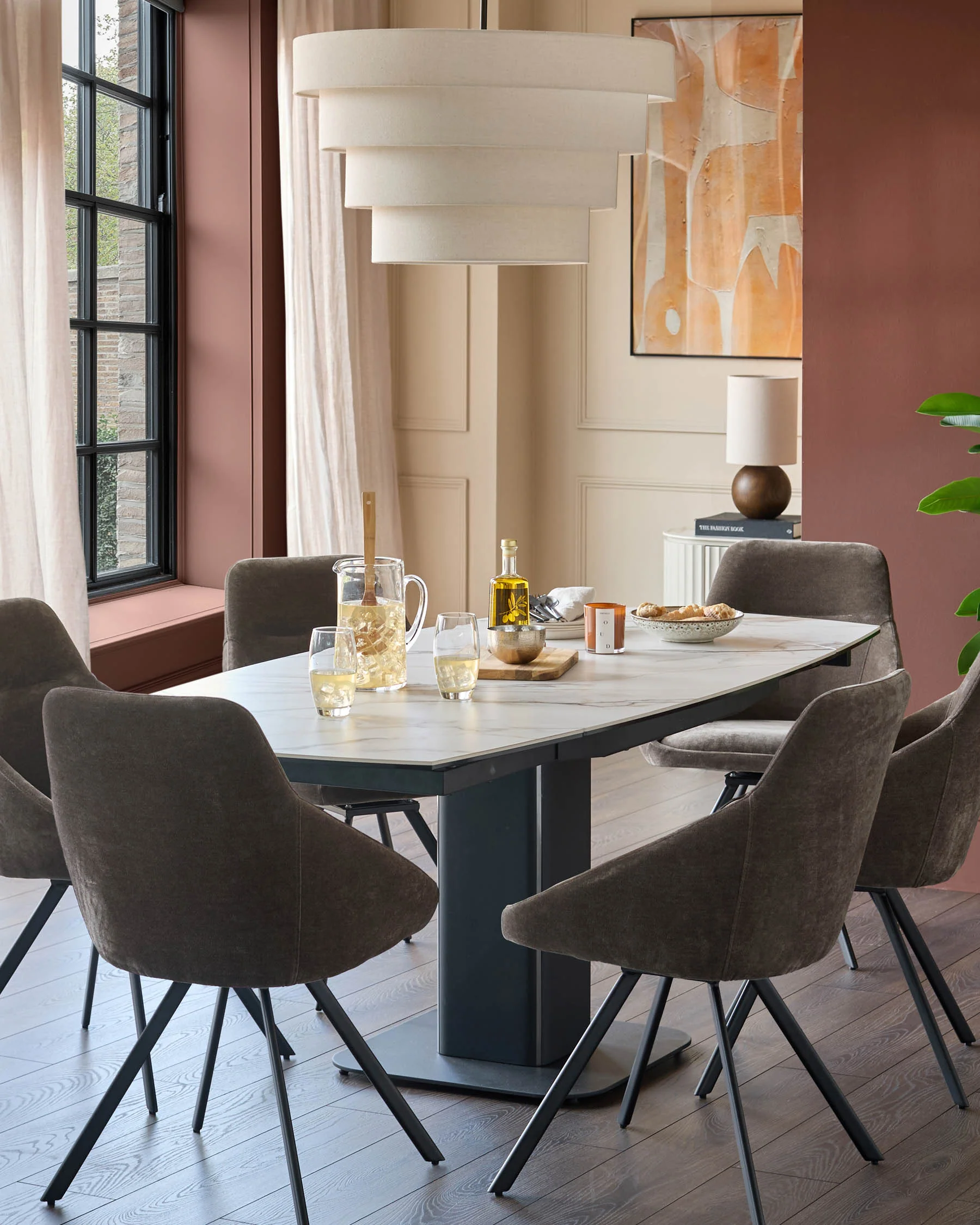 Cleo mocha chenille swivel dining chair - Image 2
