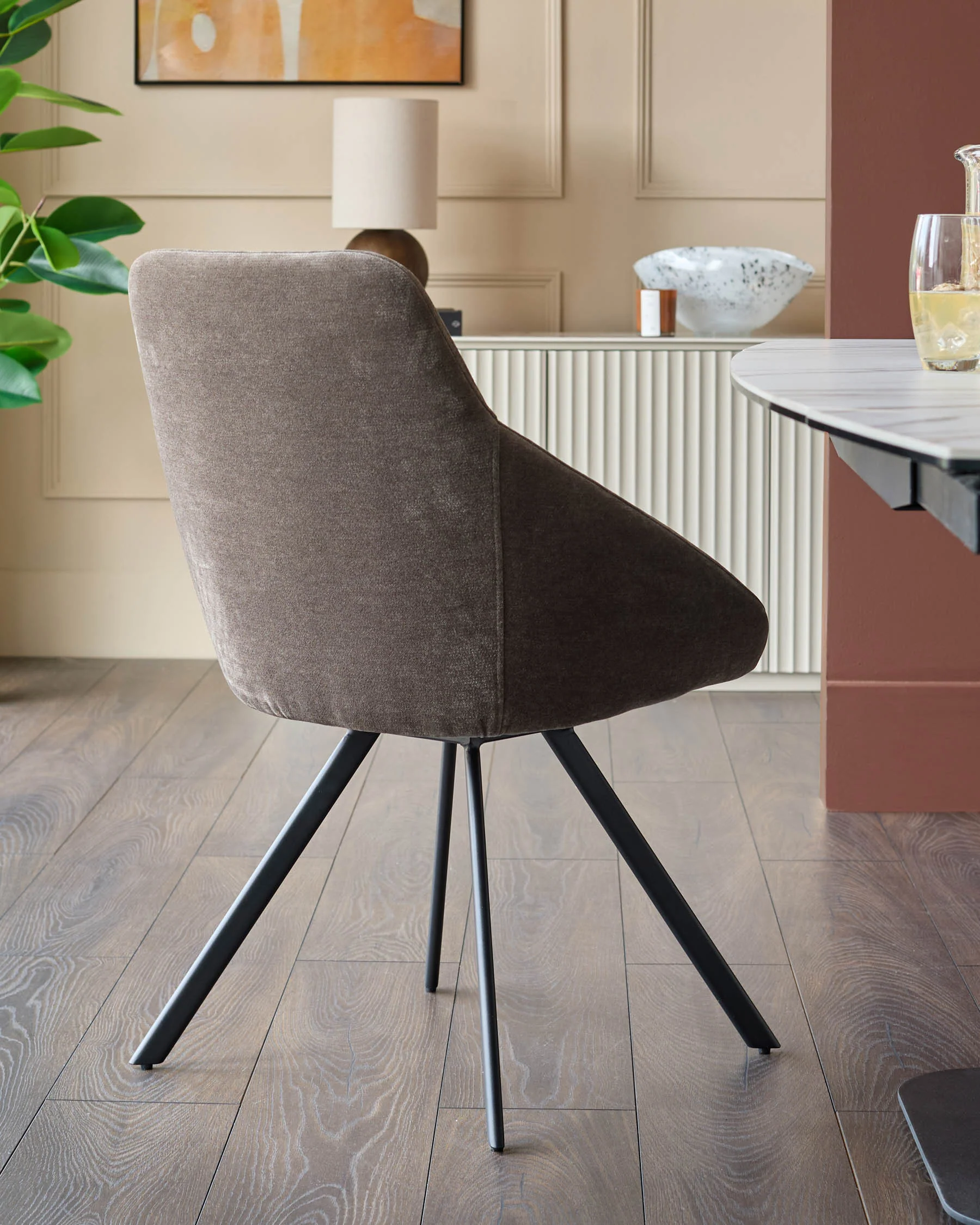 Cleo mocha chenille swivel dining chair - Image 3