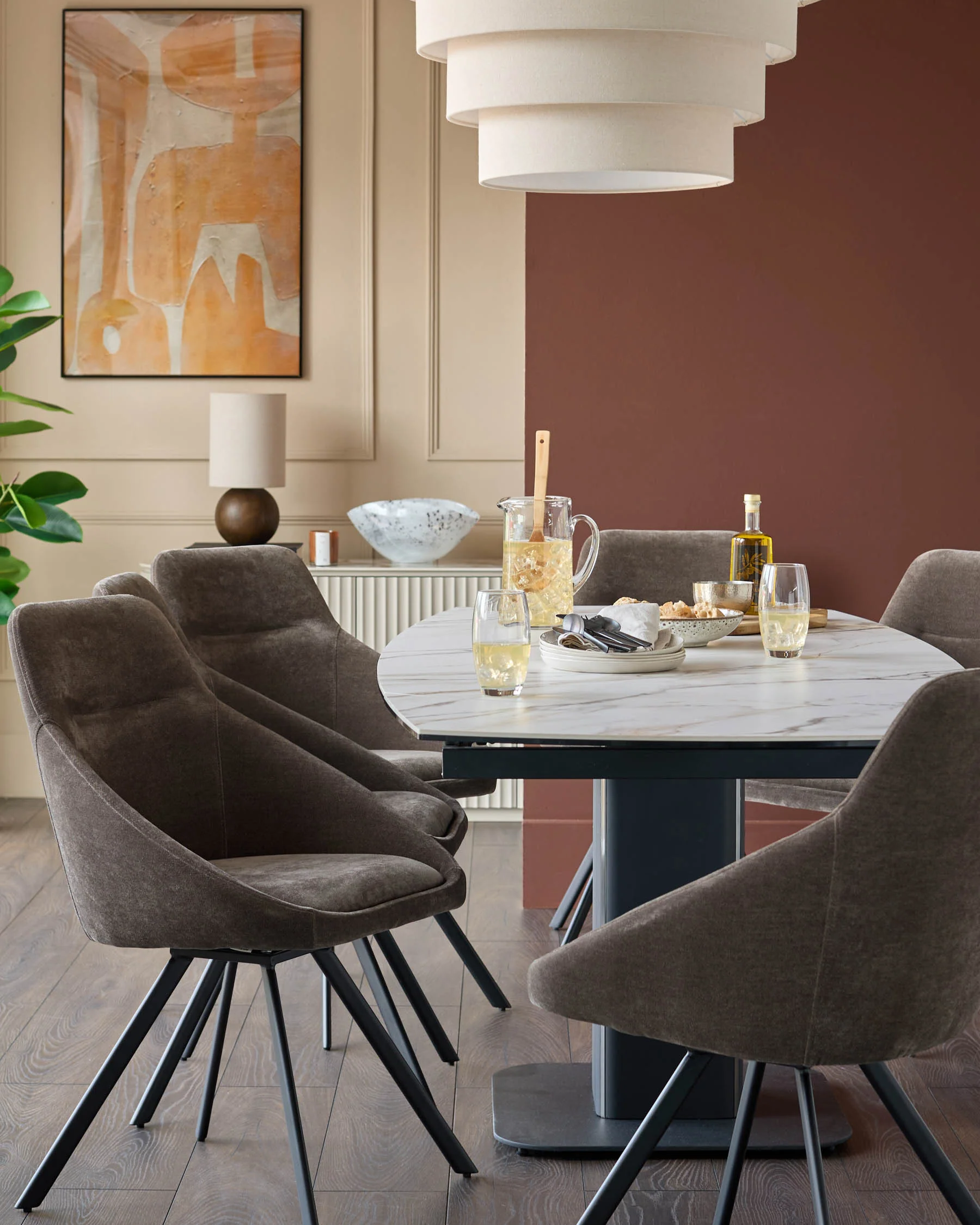 Cleo mocha chenille swivel dining chair - Image 4