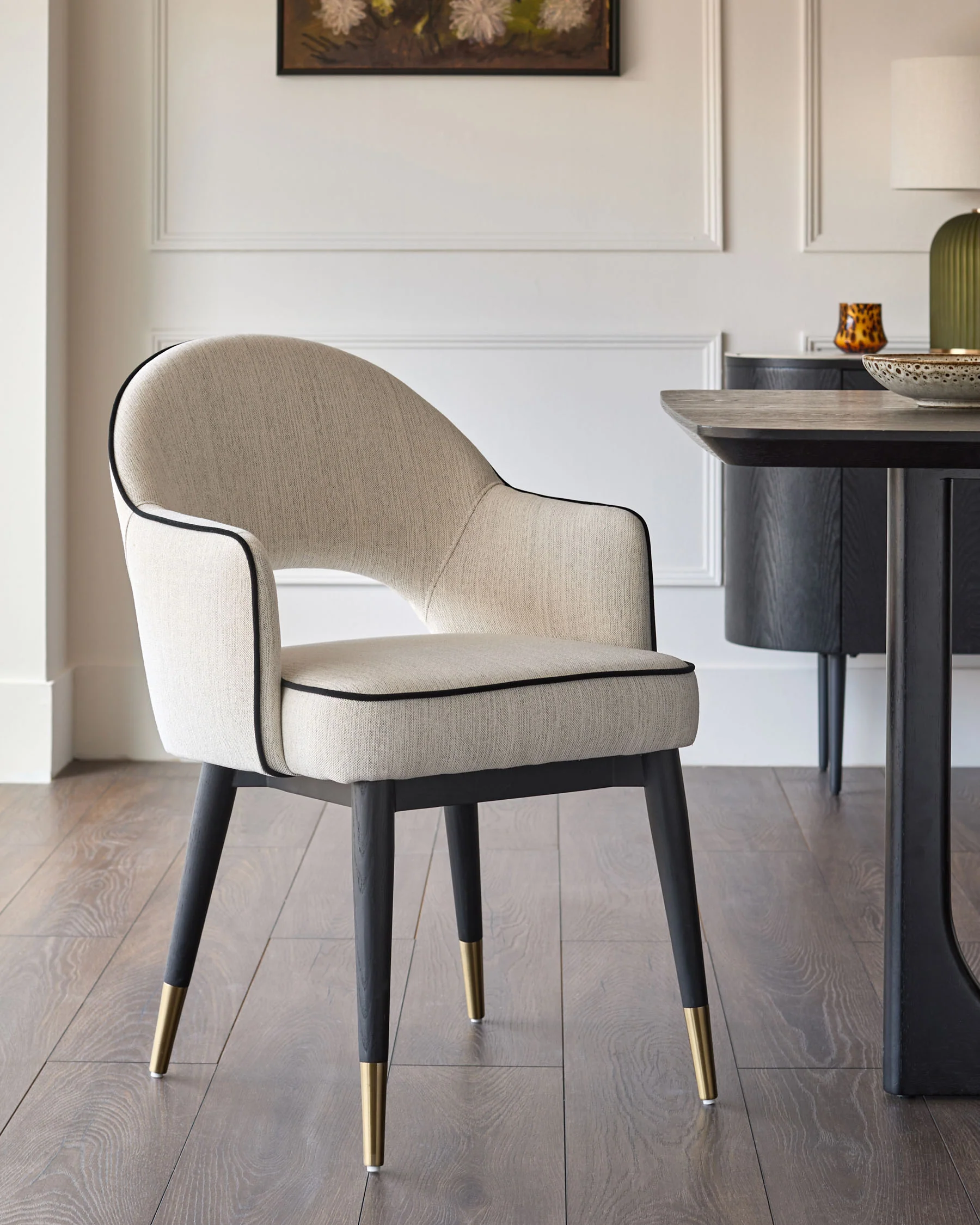 Clover ivory fabric dining armchair