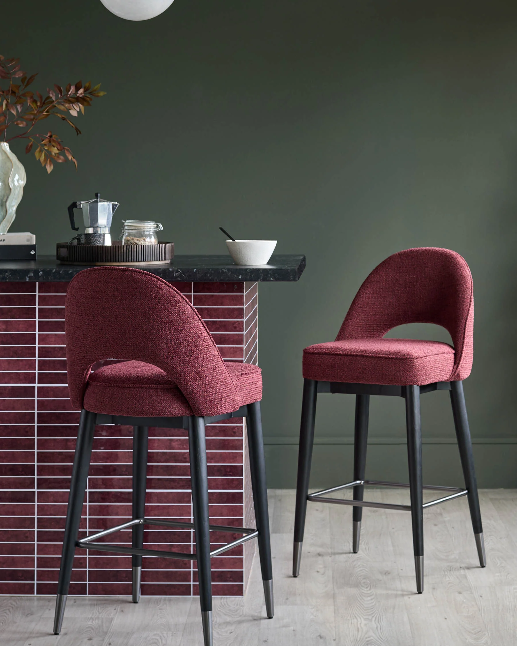 Clover berry red chunky fabric bar stool - Image 2
