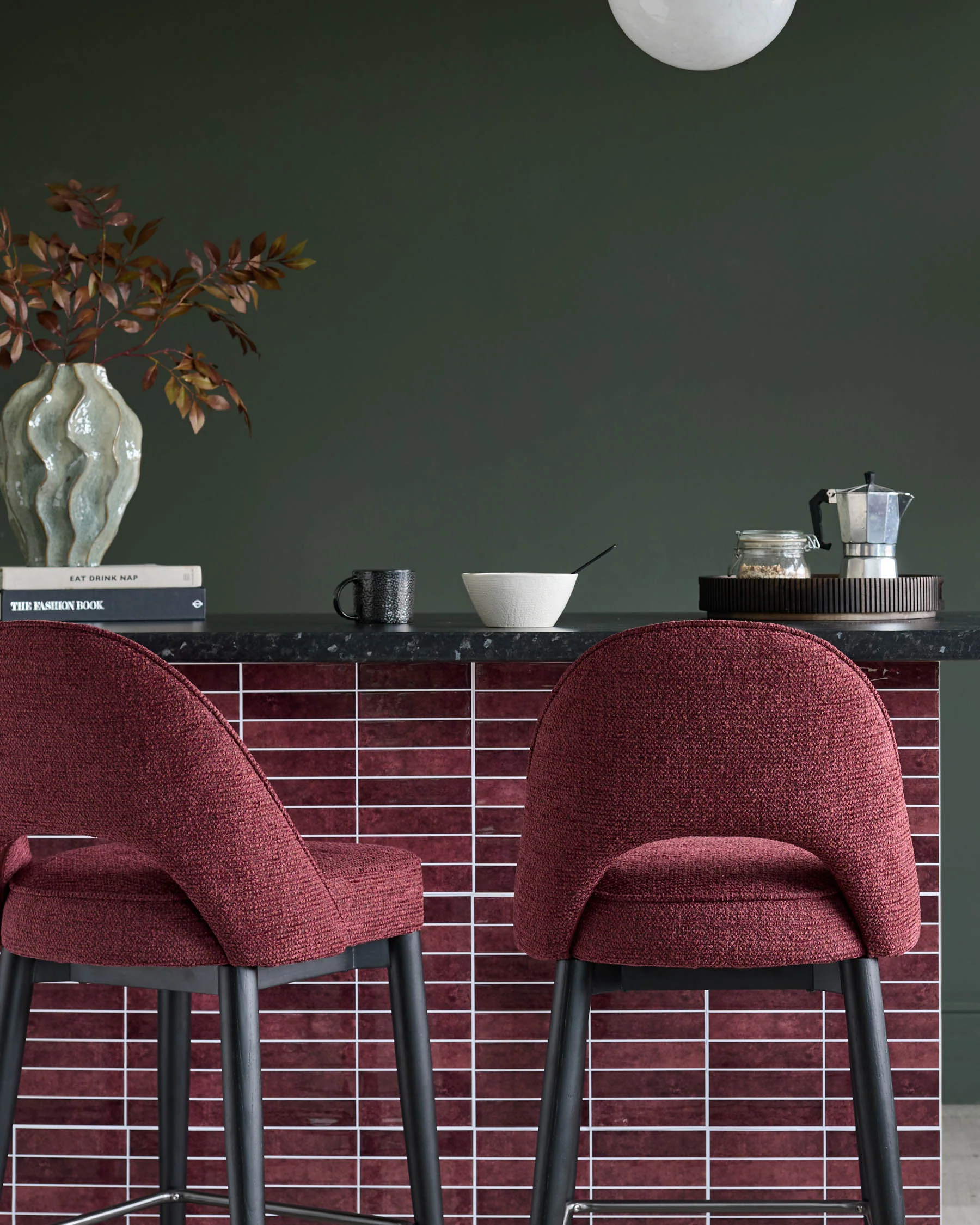 Clover berry red chunky fabric bar stool - Image 4