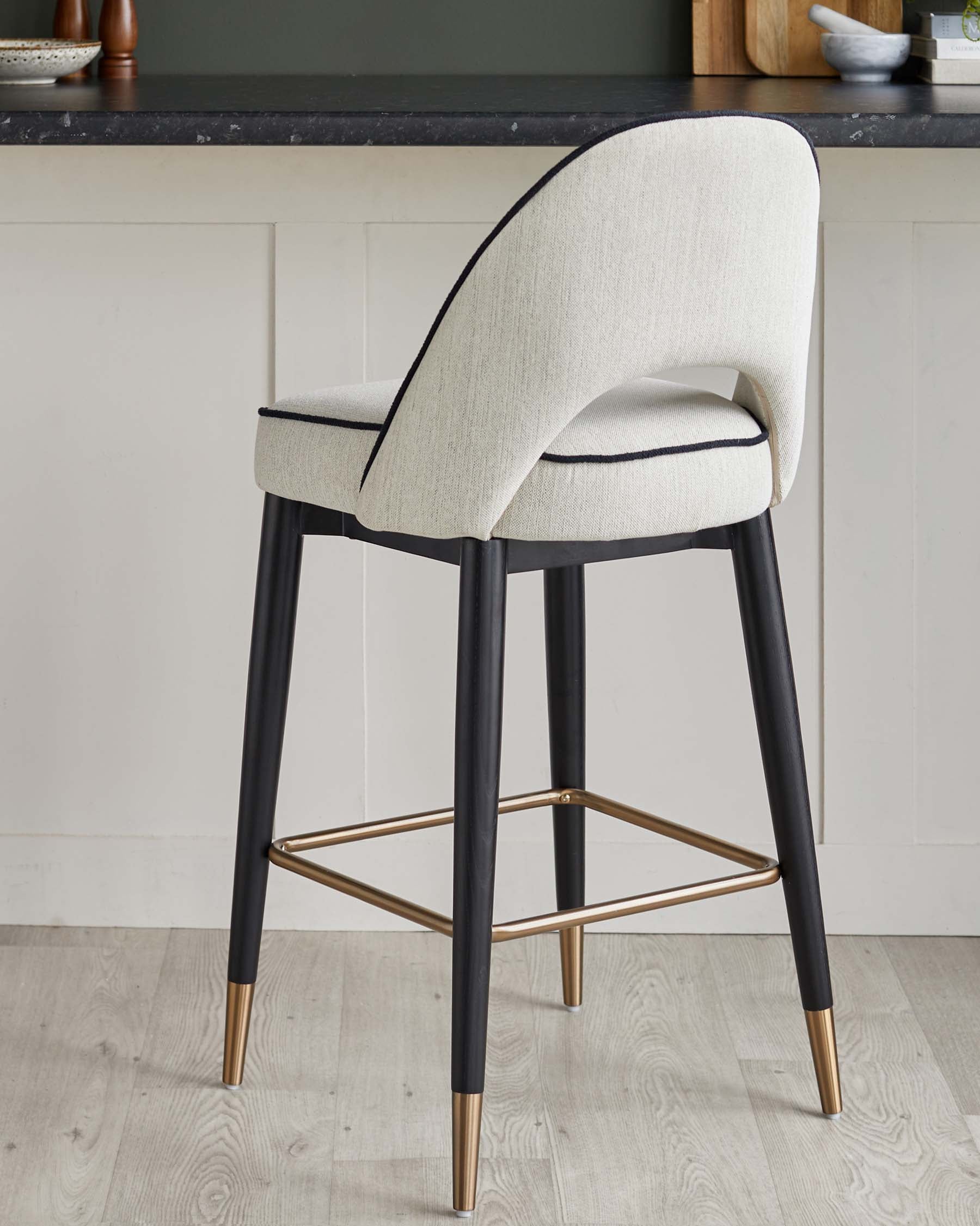 Clover ivory dual tone fabric bar stool with bronze legs - Image 6