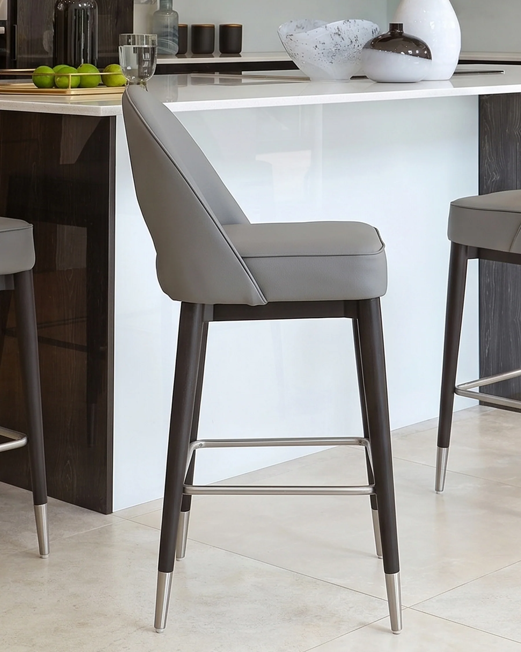 Clover Mid Grey Faux Leather Bar Stool - Image 4