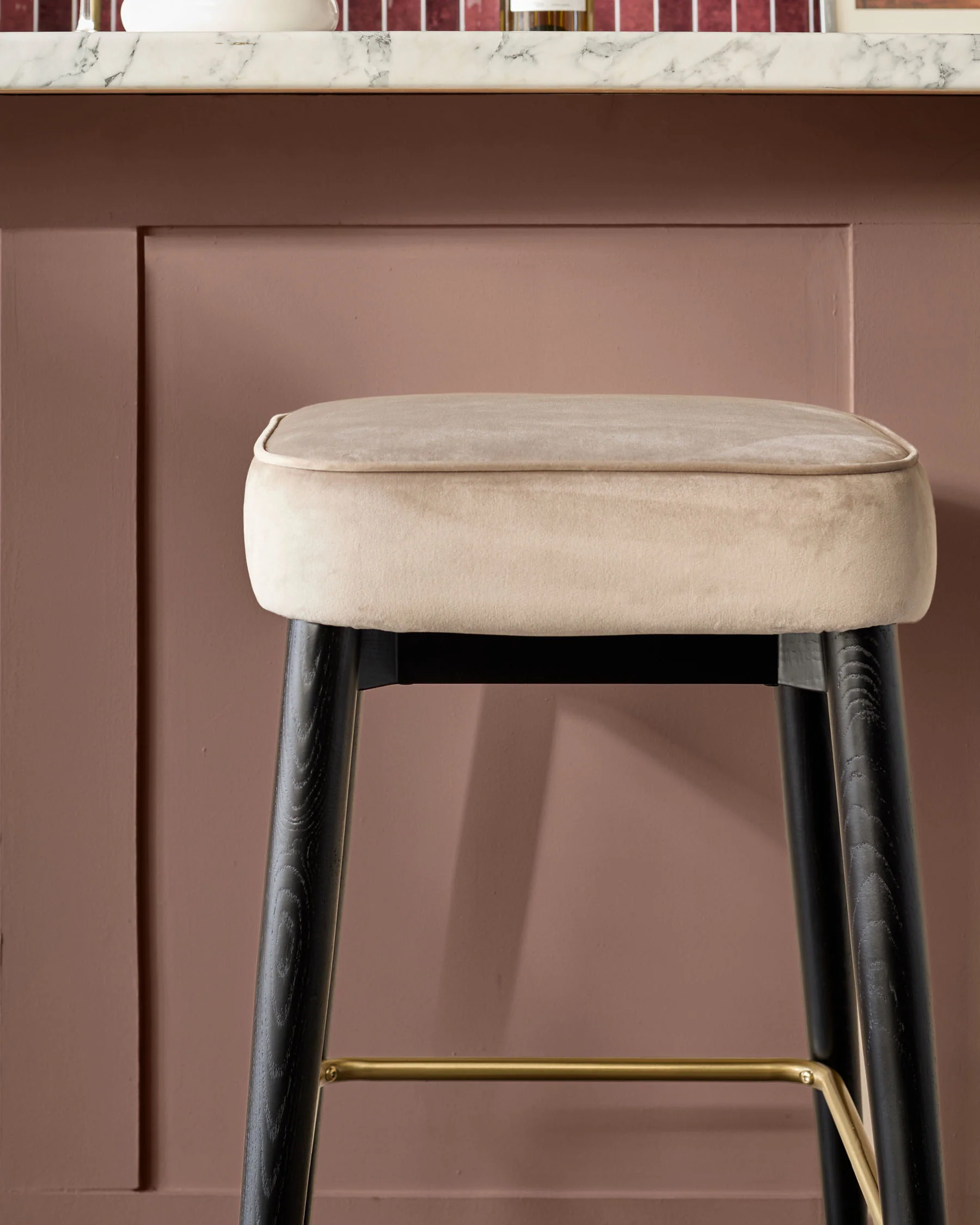 Clover Champagne Velvet Backless Bar Stool - Image 6