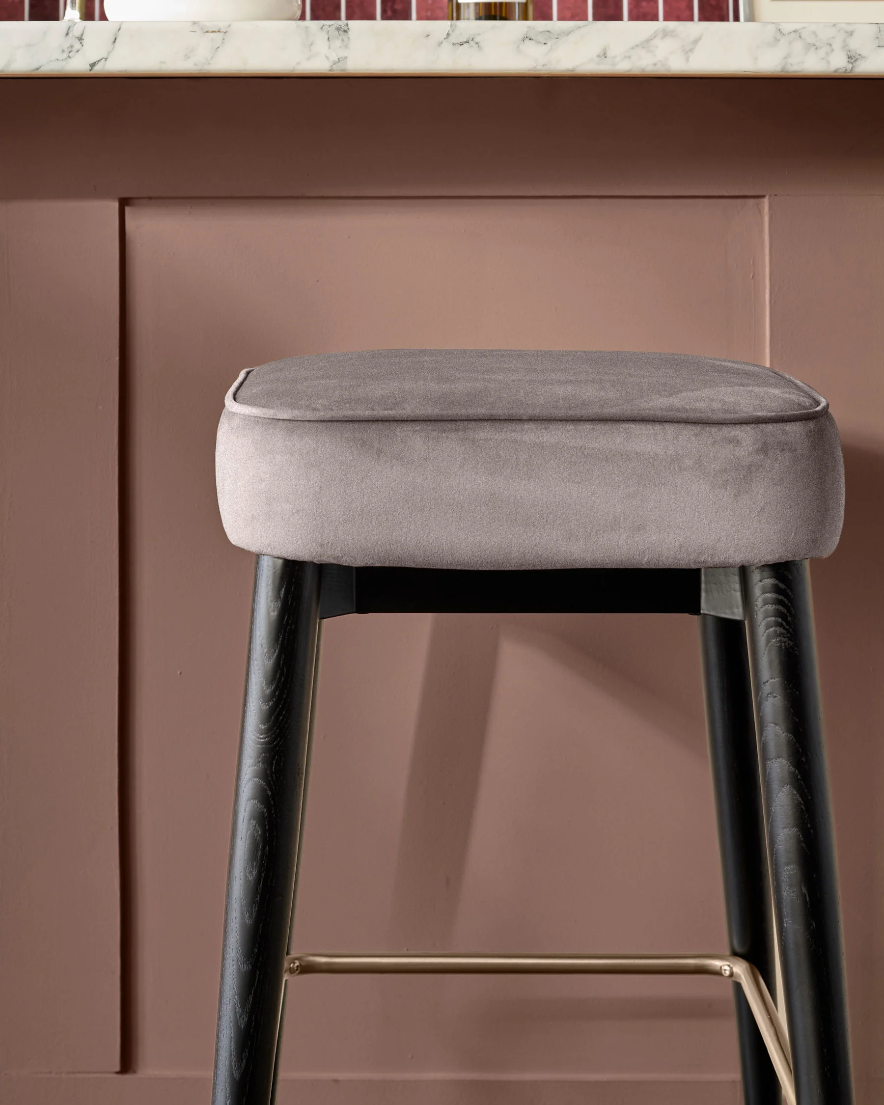 Clover mocha velvet backless brushed bronze bar stool - Image 5