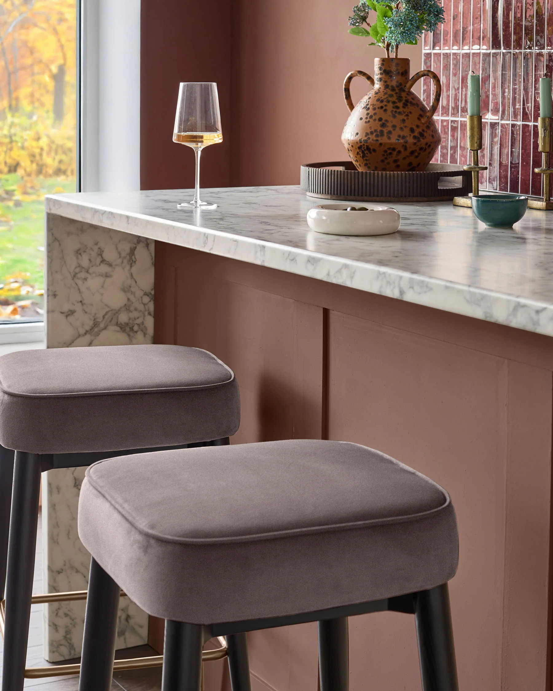 Clover mocha velvet backless brushed bronze bar stool - Image 6