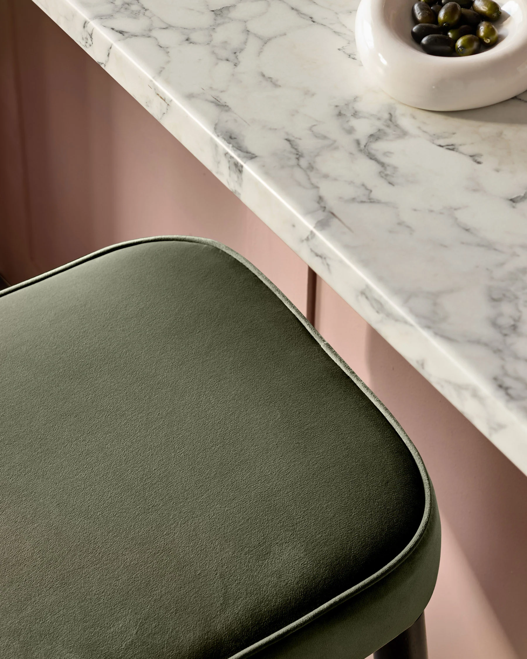 Clover olive green velvet backless stainless steel bar stool - Image 6