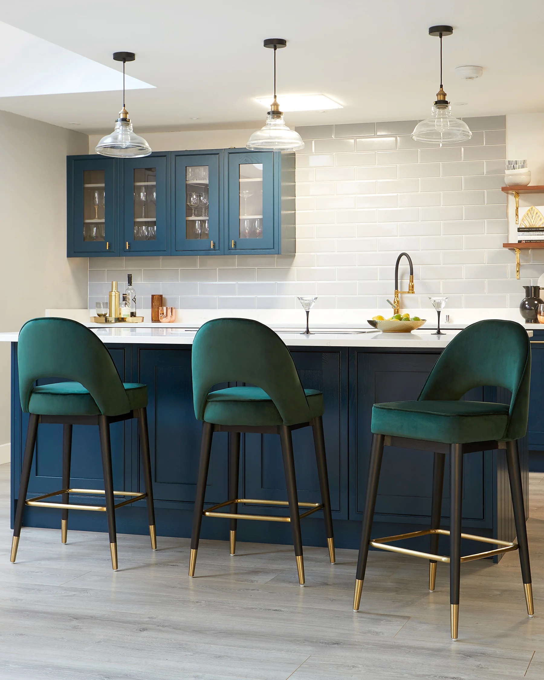 Clover Dark Green Velvet Bar Stool - Image 2