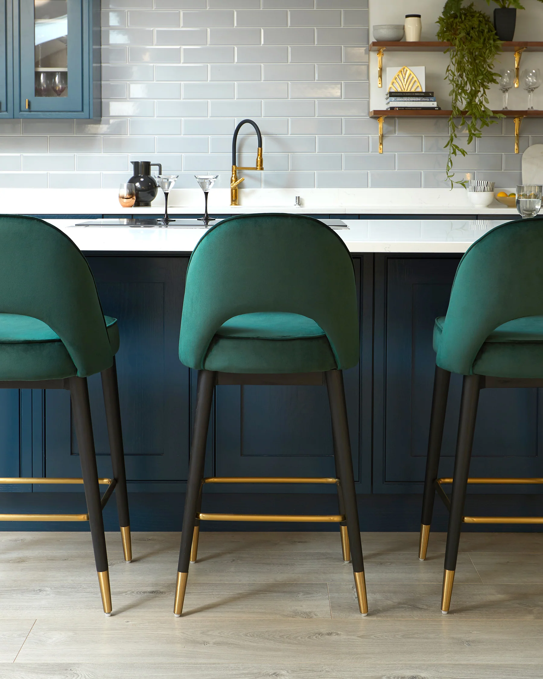 Clover Dark Green Velvet Bar Stool - Image 3