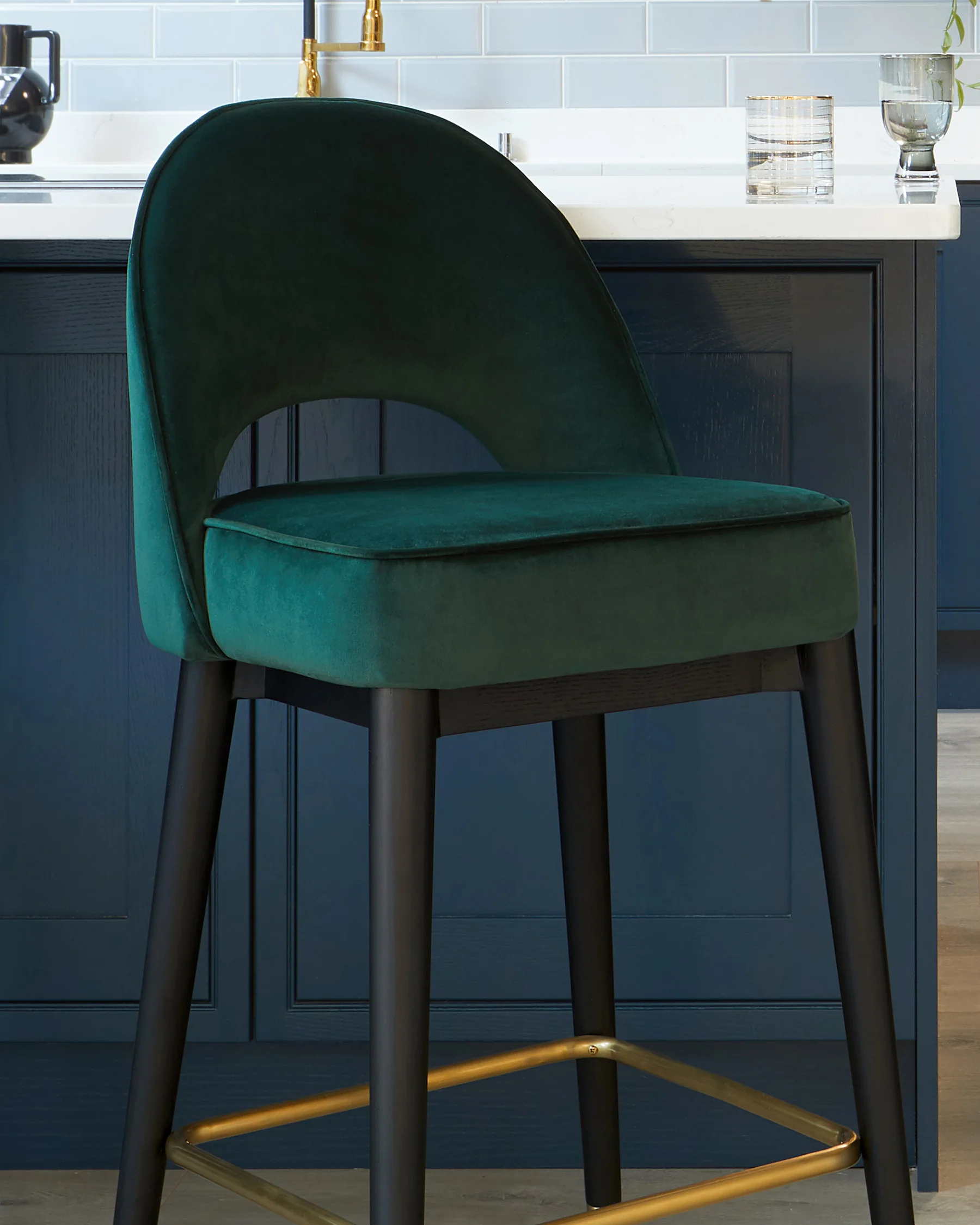 Clover Dark Green Velvet Bar Stool - Image 4