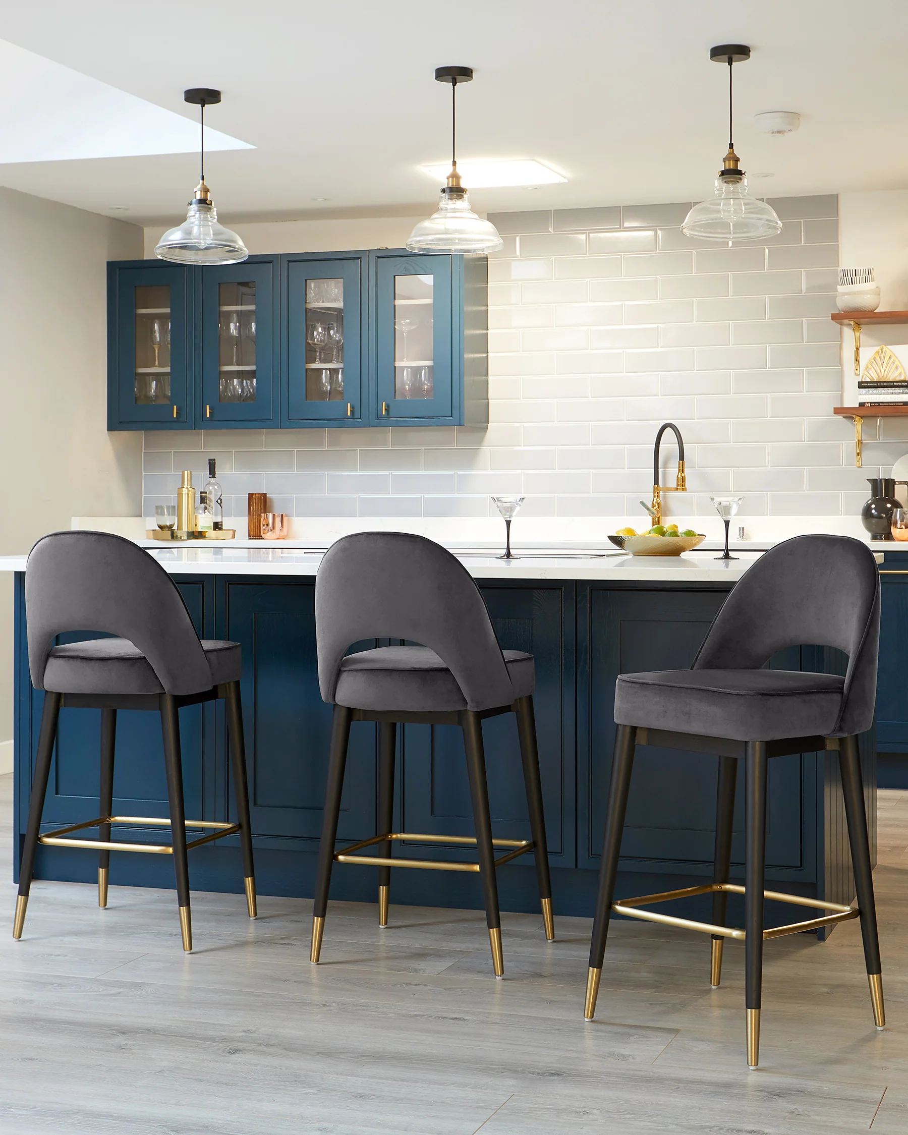 Clover Dark Grey Velvet Bar Stool - Image 2
