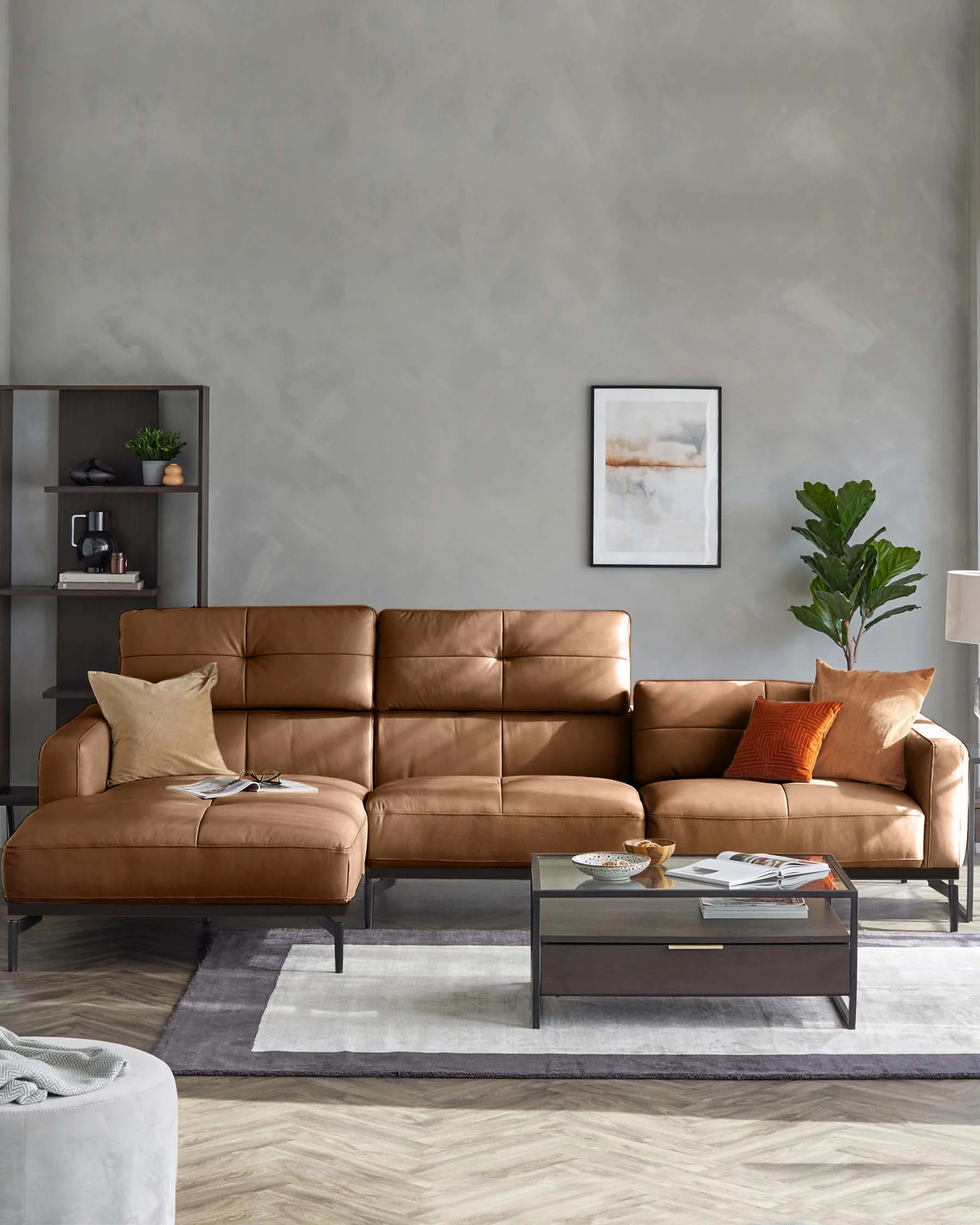 Colton tan leather left hand corner chaise sofa - Image 3
