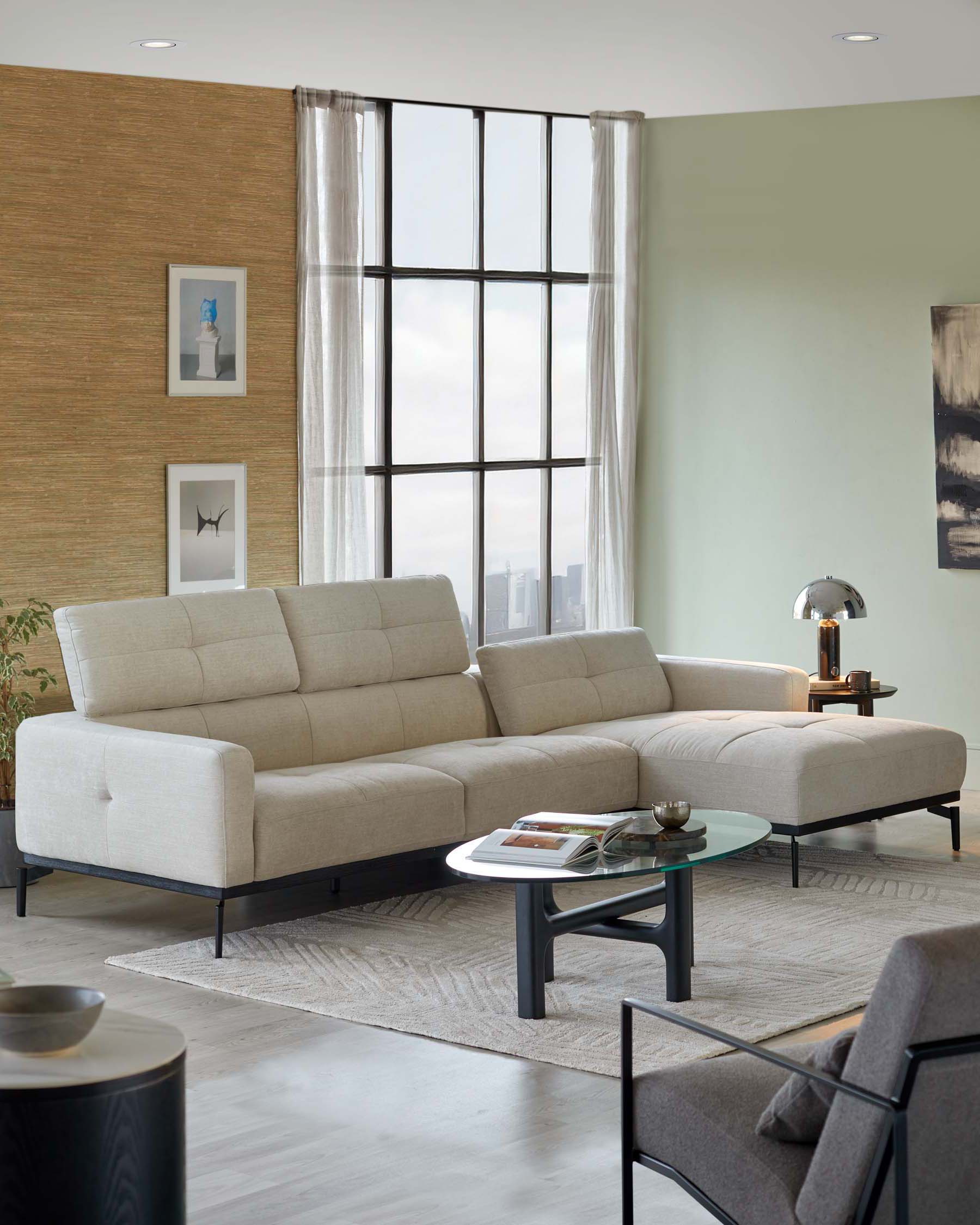 Colton Right Hand Corner Chaise Ivory Woven Chenille - Image 3