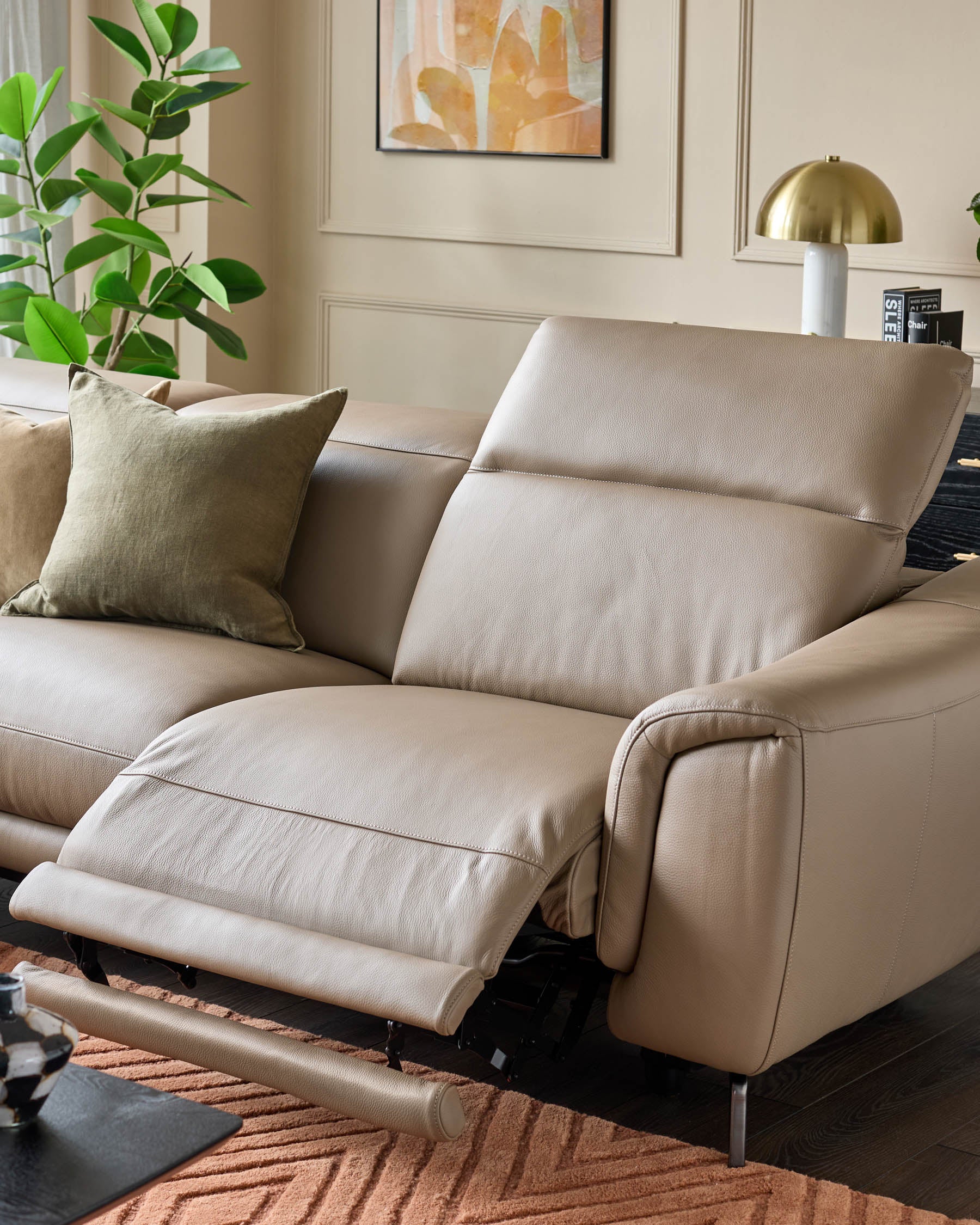 Connor natural leather recliner left hand corner chaise sofa - Image 4