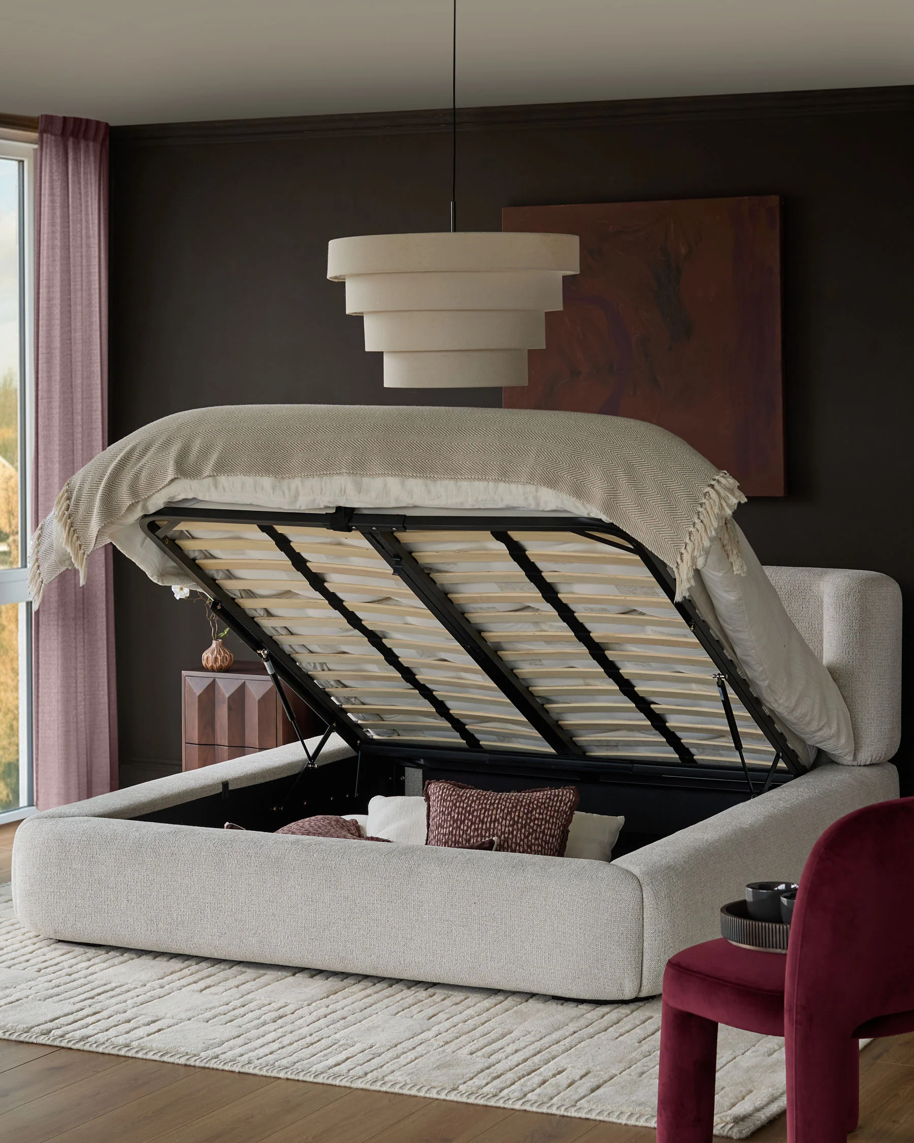 Darla natural chenille king size ottoman storage bed - Image 3