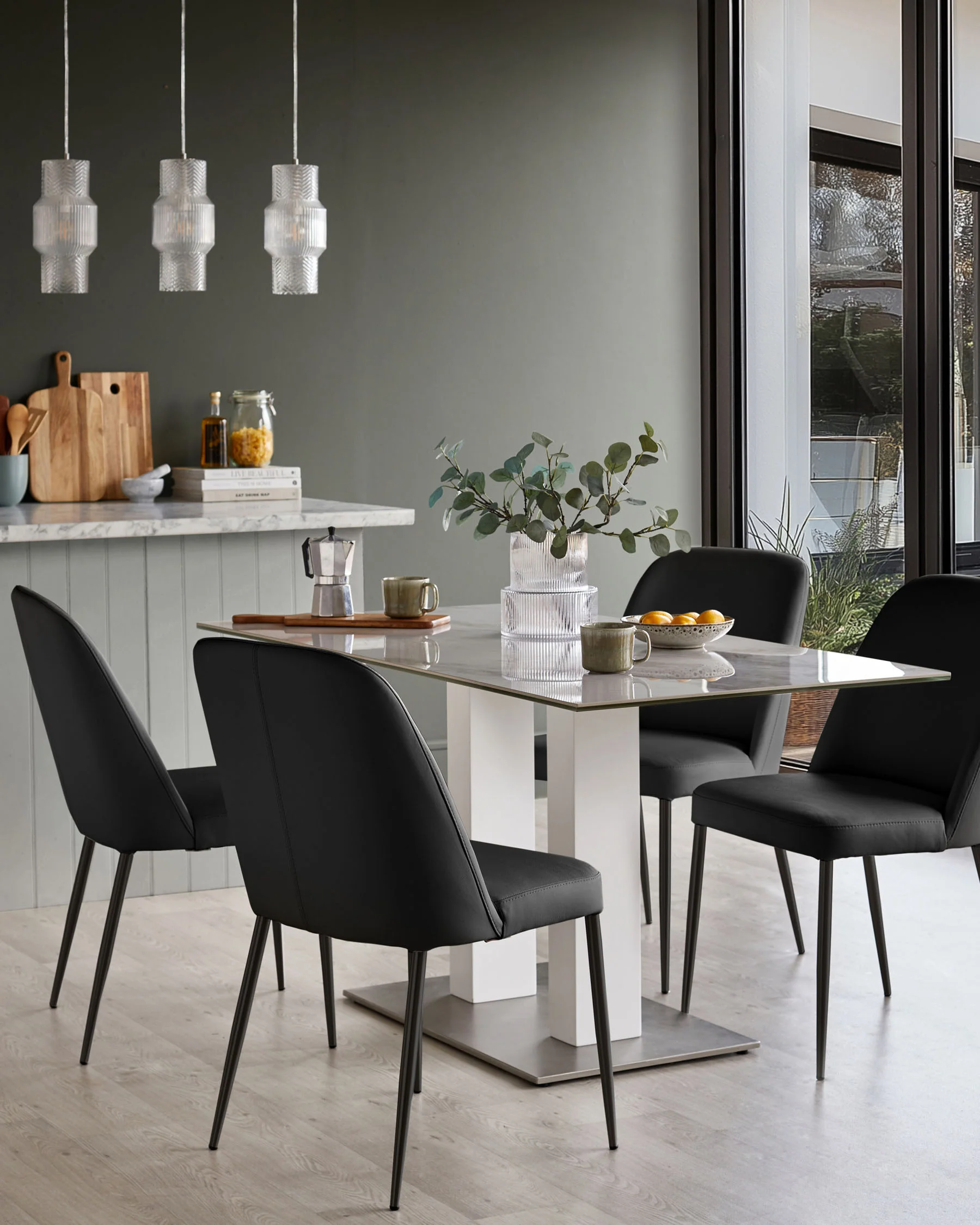Deco black leather dining chair - Image 2