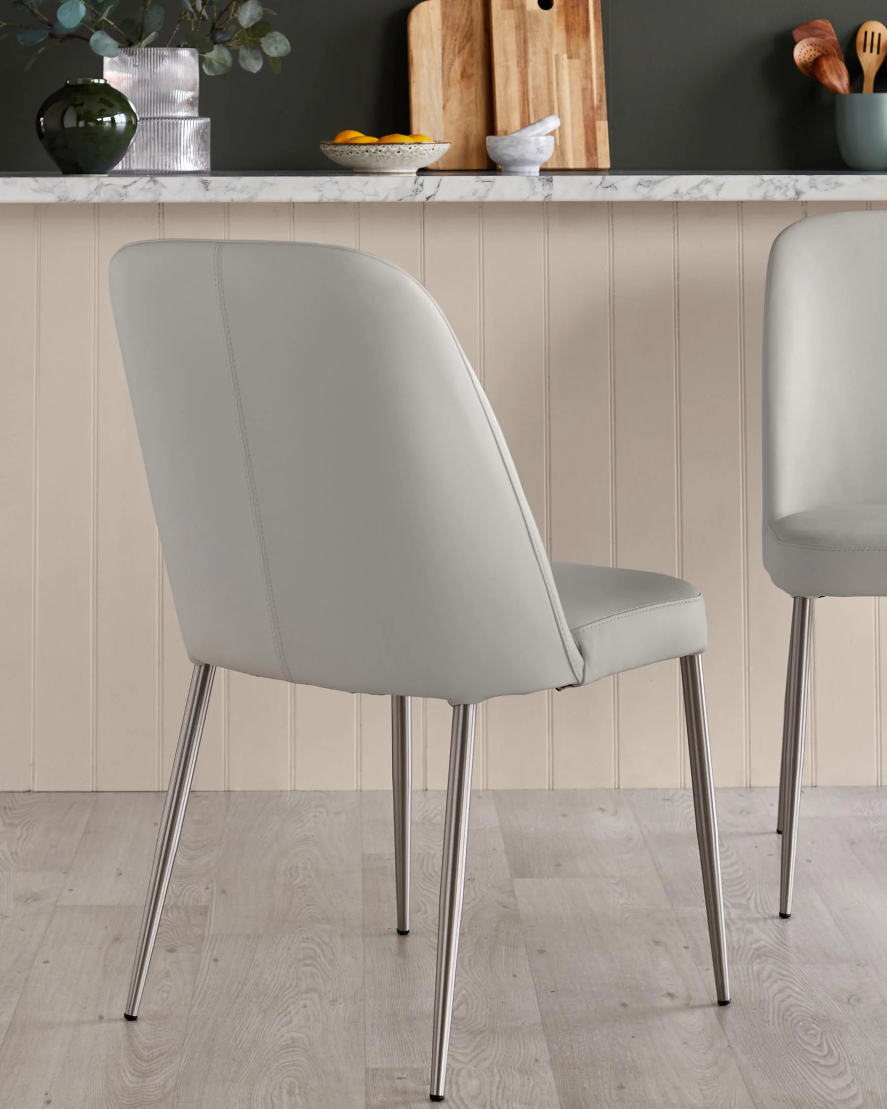 Deco Light Grey Leather Dining Chair - Image 3